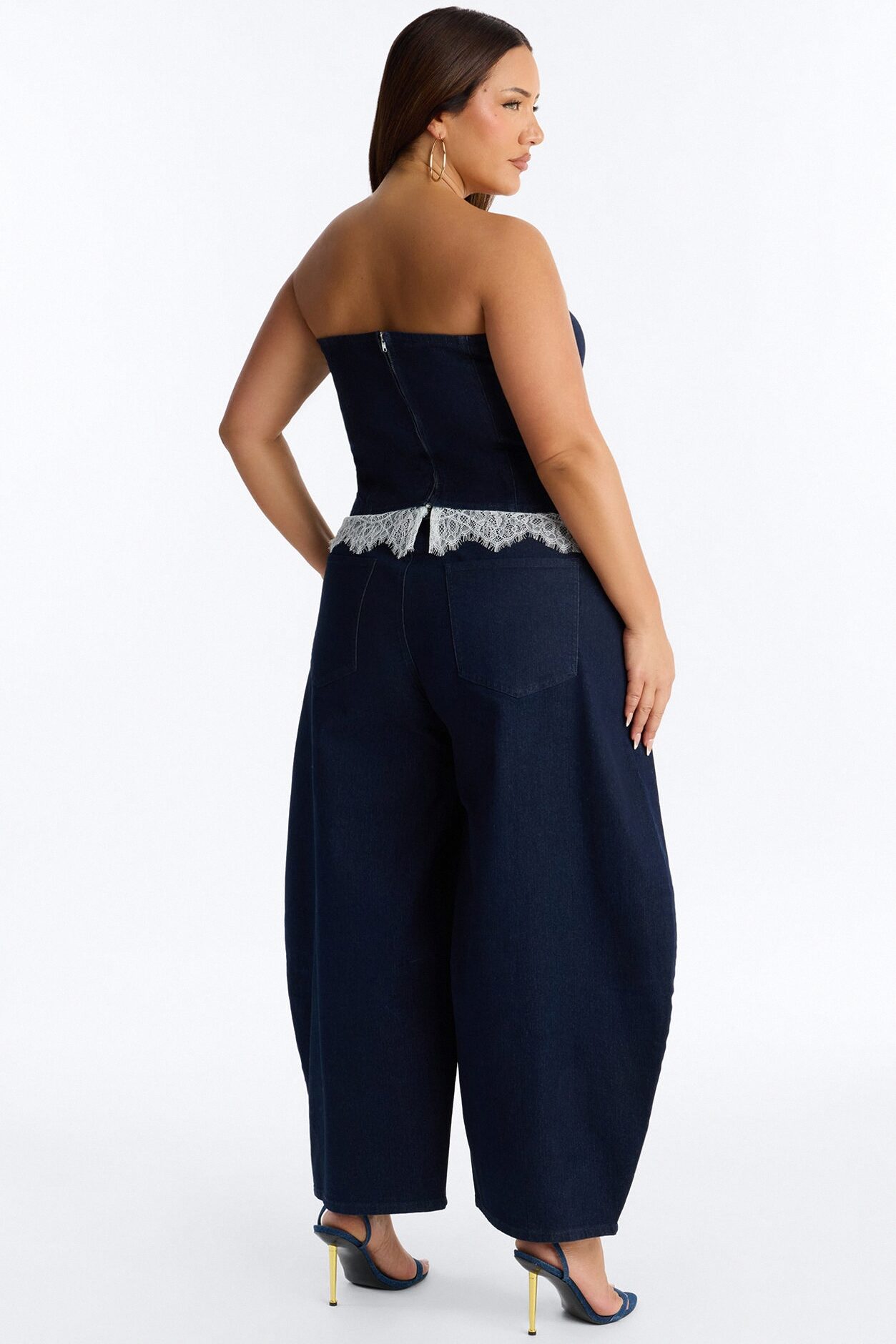 Dahlia Strapless Denim Barrel Pant Set - Dark Wash