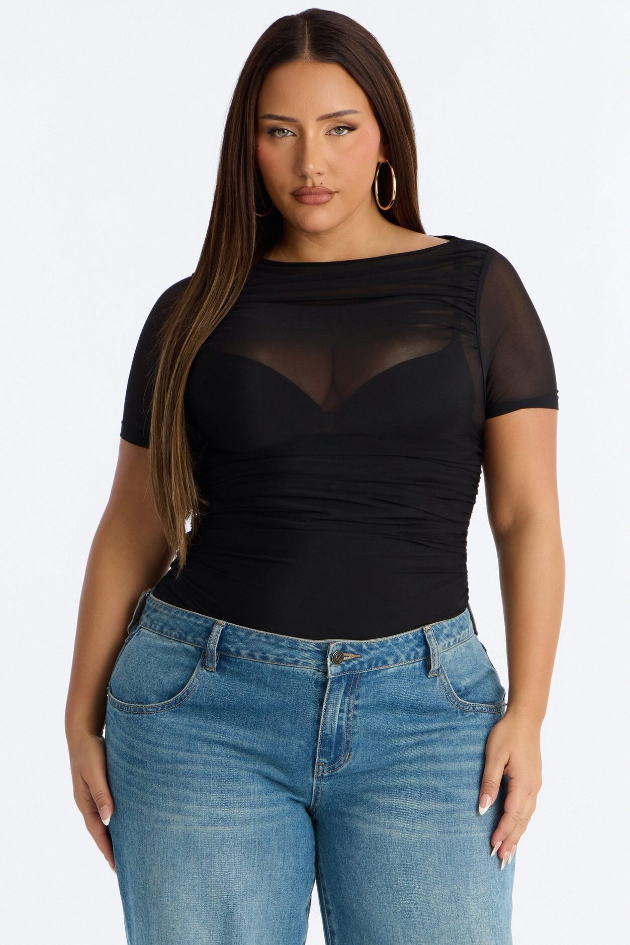Melina Mesh Short Sleeve Bodysuit - Black