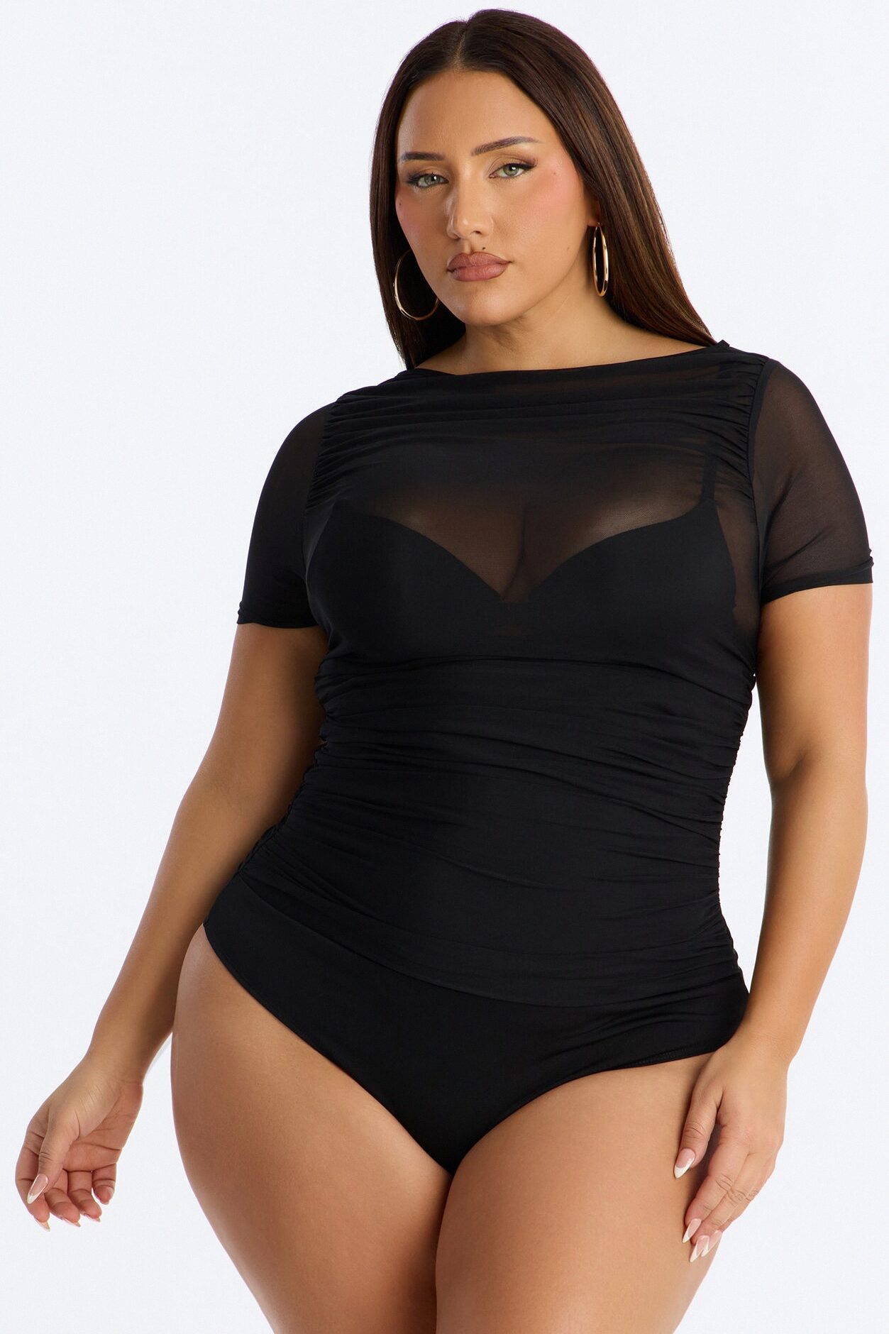 Melina Mesh Short Sleeve Bodysuit - Black