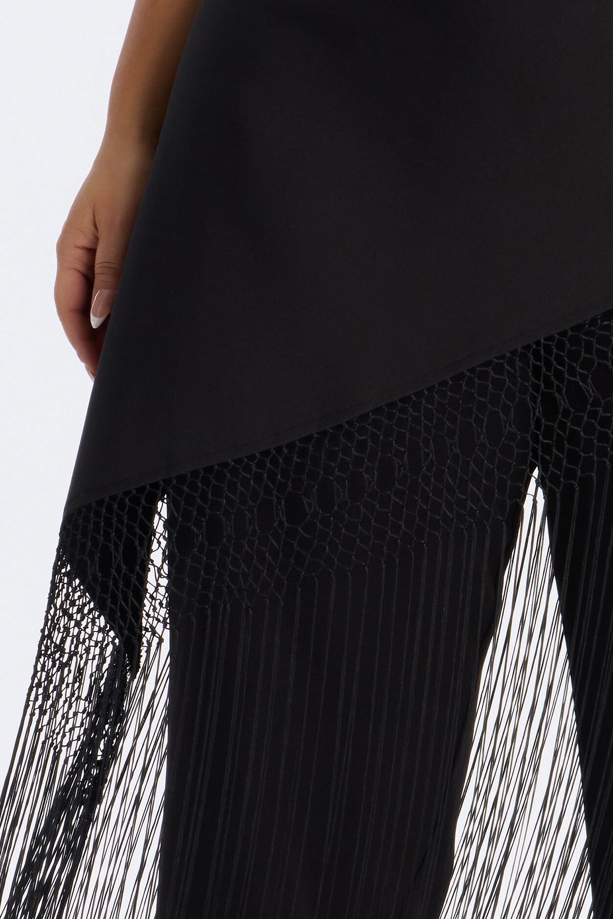 Willow Wrap Fringe Straight Leg Trouser - Black