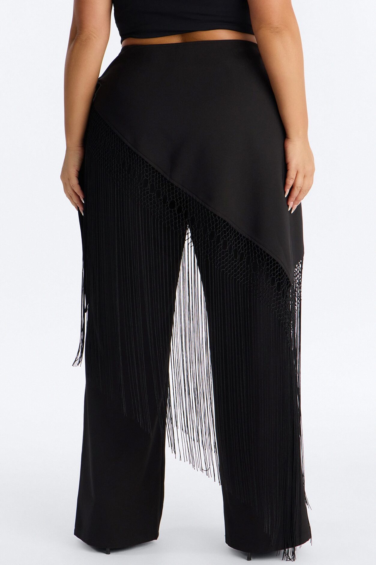 Willow Wrap Fringe Straight Leg Trouser - Black