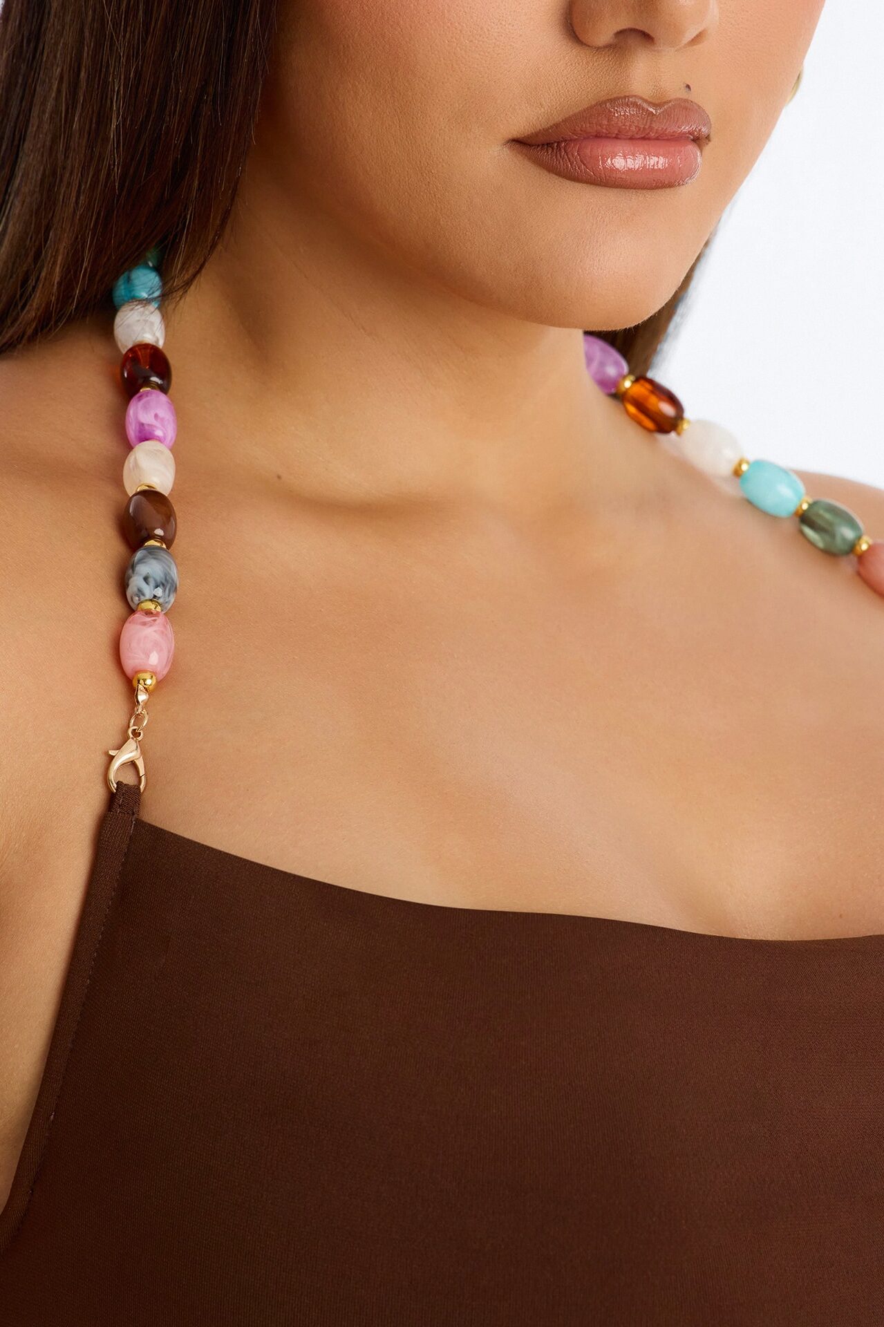 Leila Beaded Halter Maxi Dress - Brown