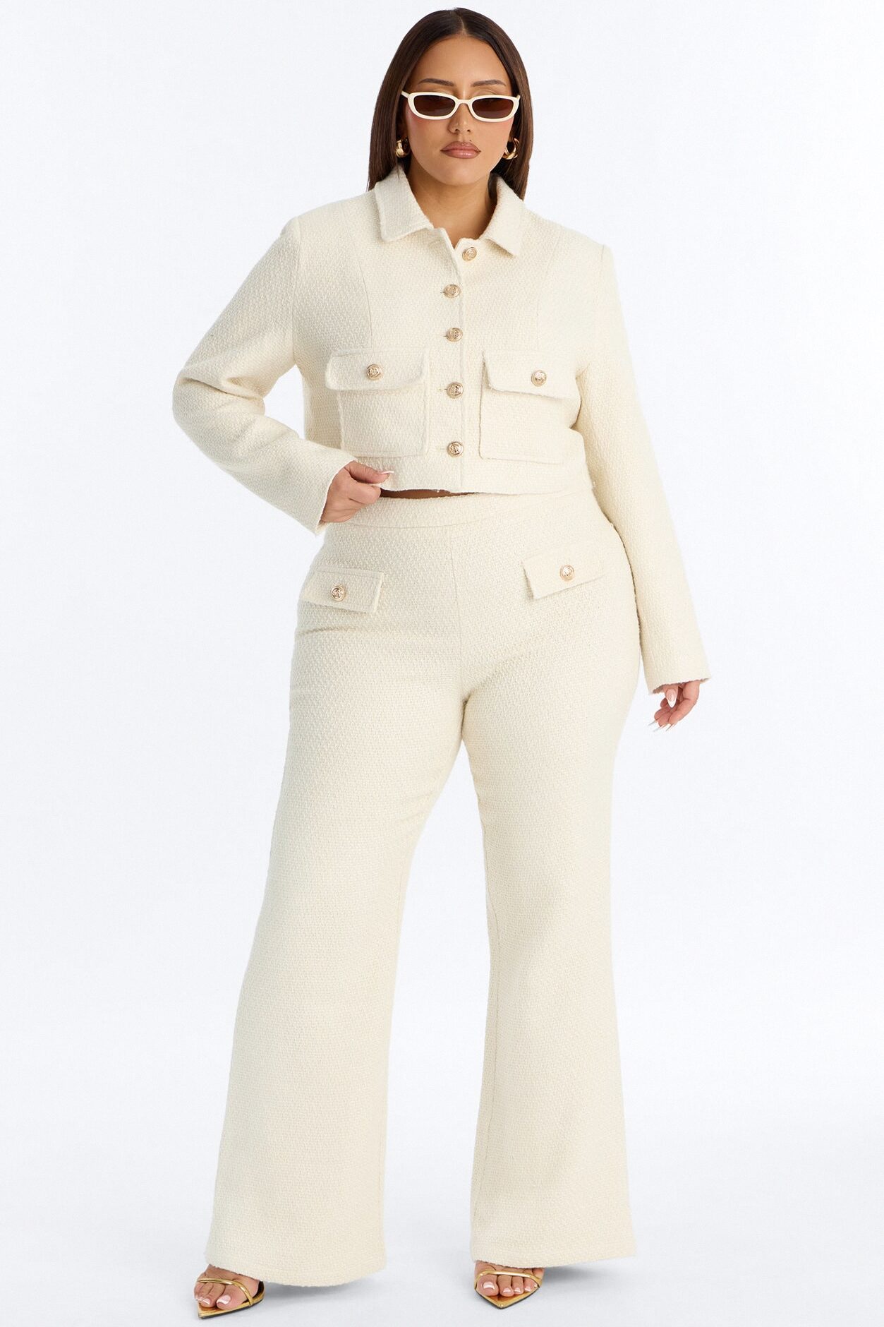 Mary Jane Cropped Tweed Coat - Ivory