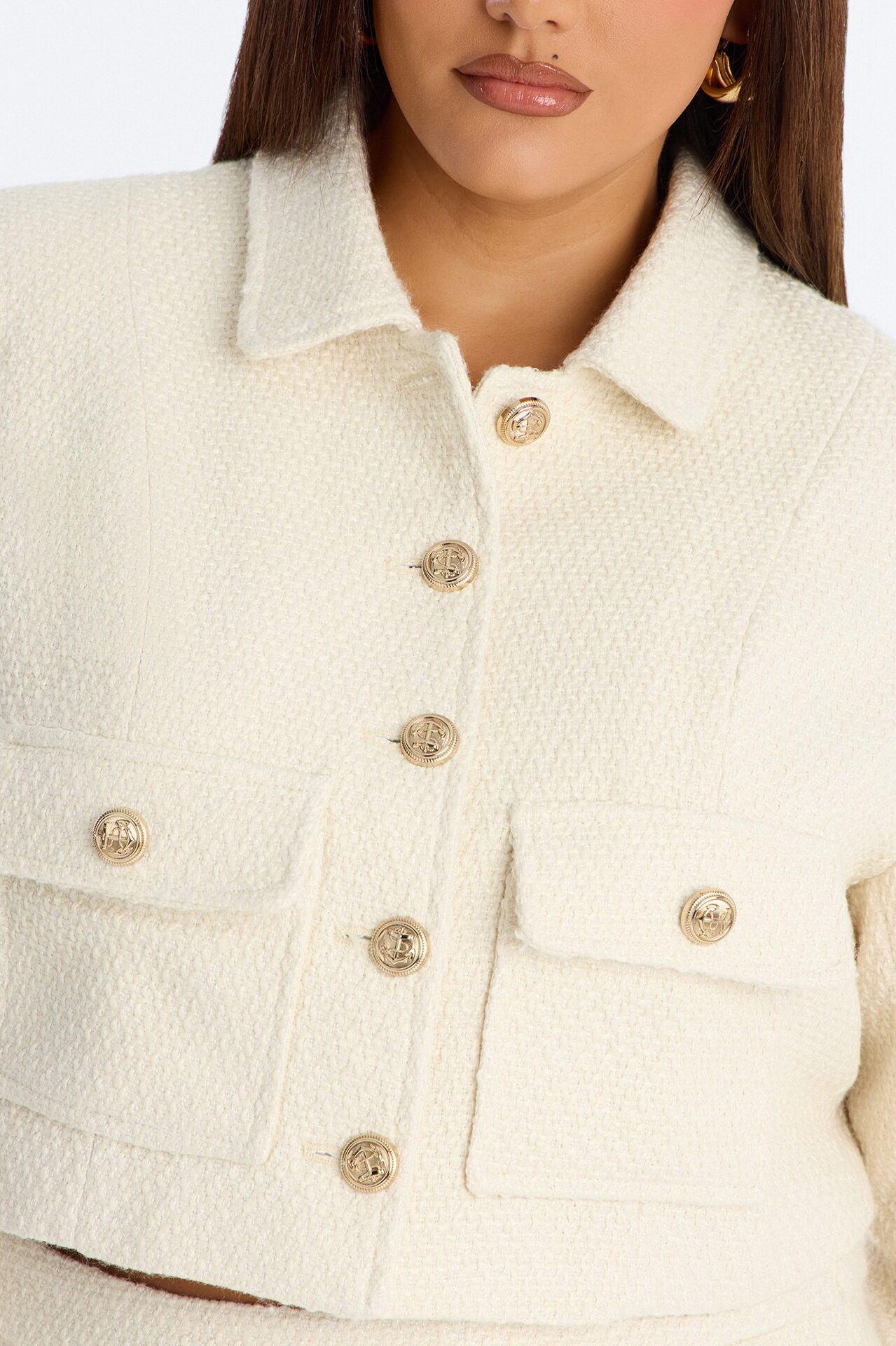 Mary Jane Cropped Tweed Coat - Ivory