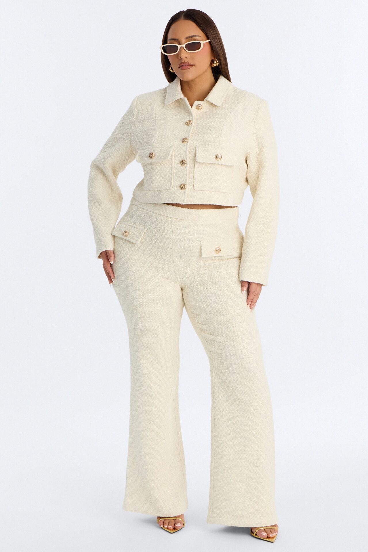 Mary Jane Wide Leg Tweed Pants - Ivory