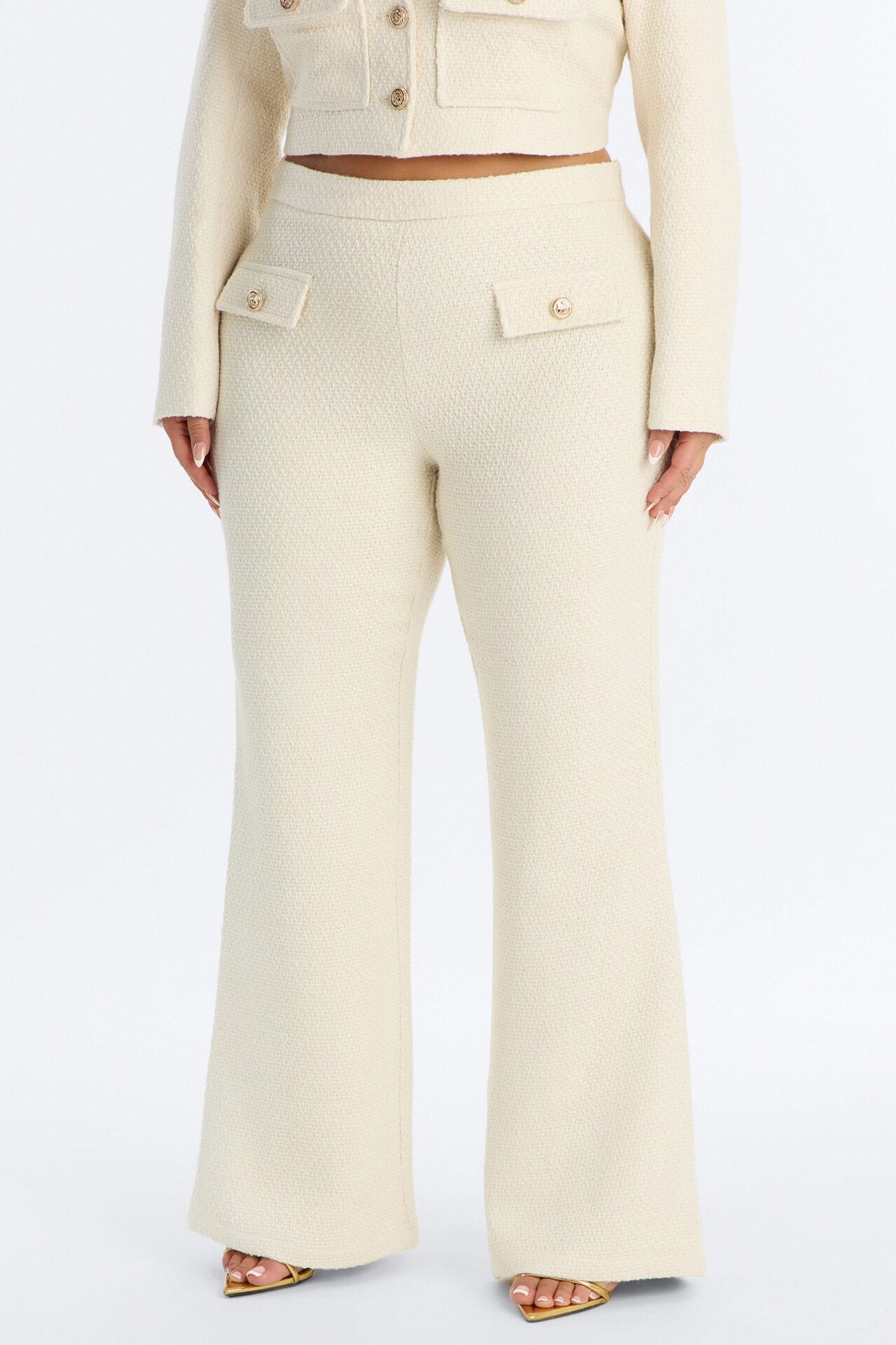 Mary Jane Wide Leg Tweed Pants - Ivory