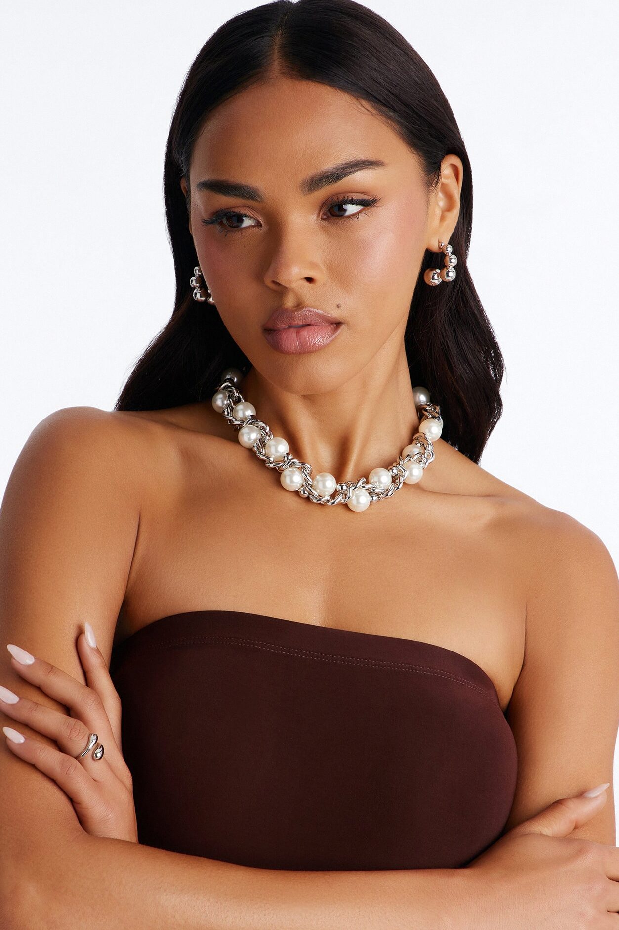 Tonia Pearls Choker - Silver