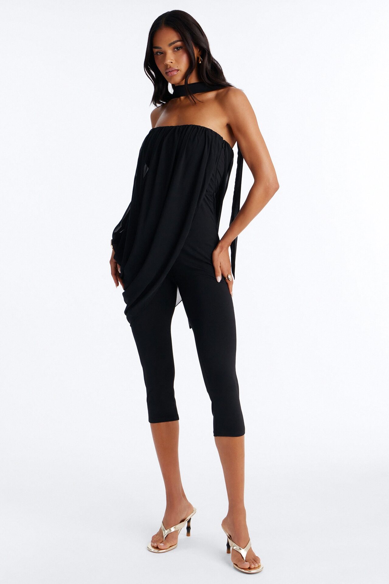 Cramen Scarf Capri Jumpsuit - Black