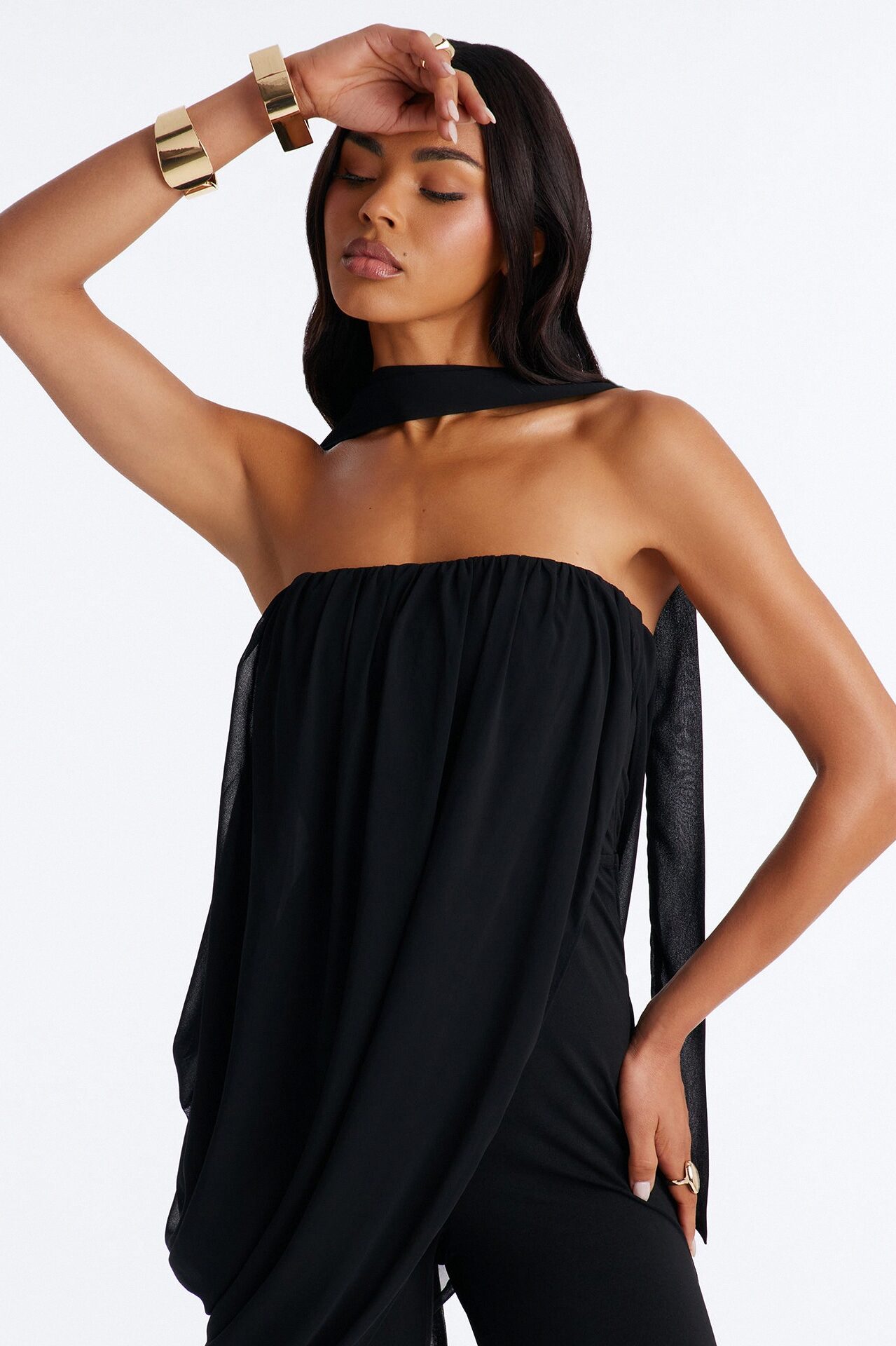 Cramen Scarf Capri Jumpsuit - Black
