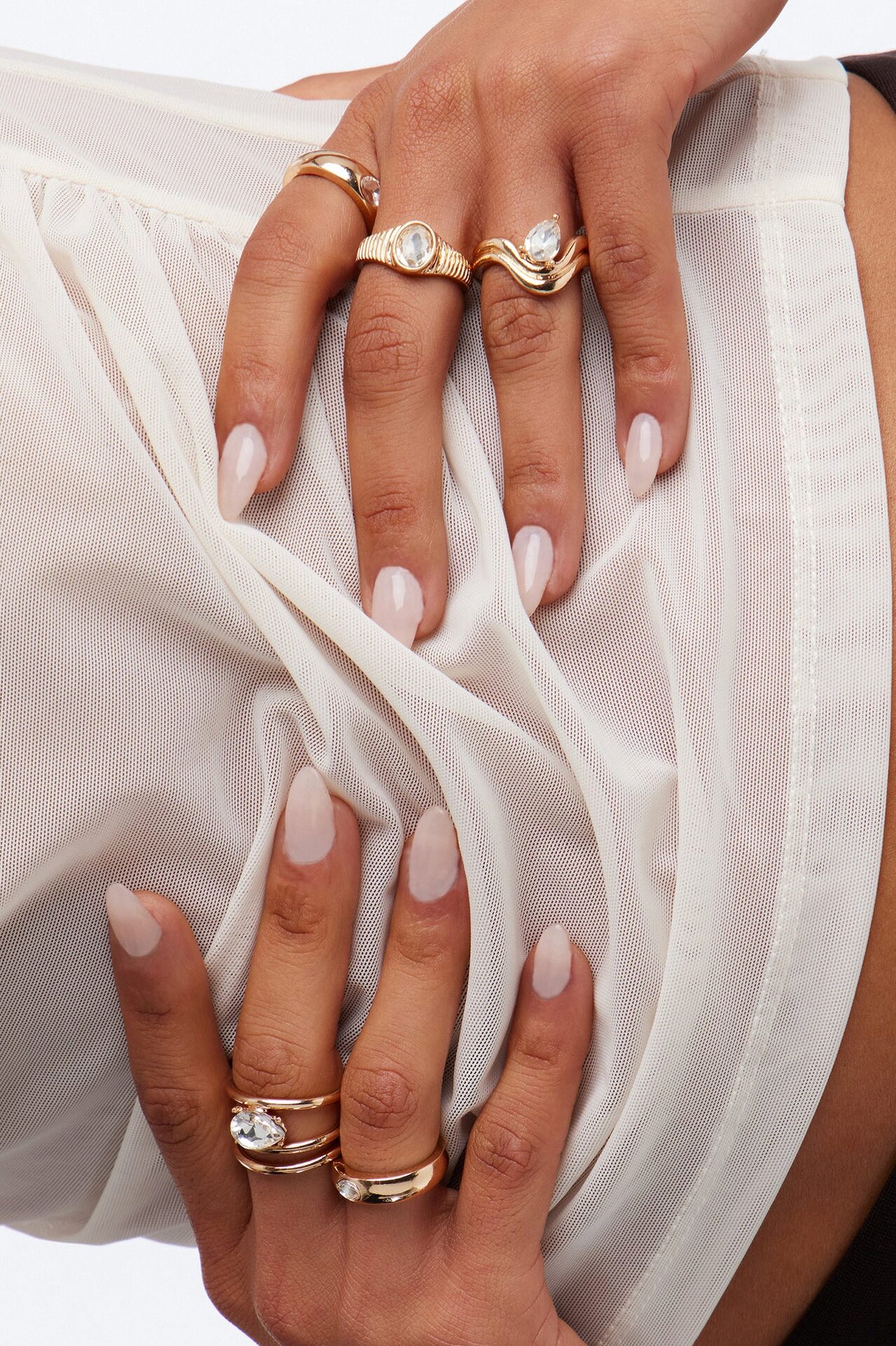 Amy Rhinestone 5 Piece Ring Set - Gold