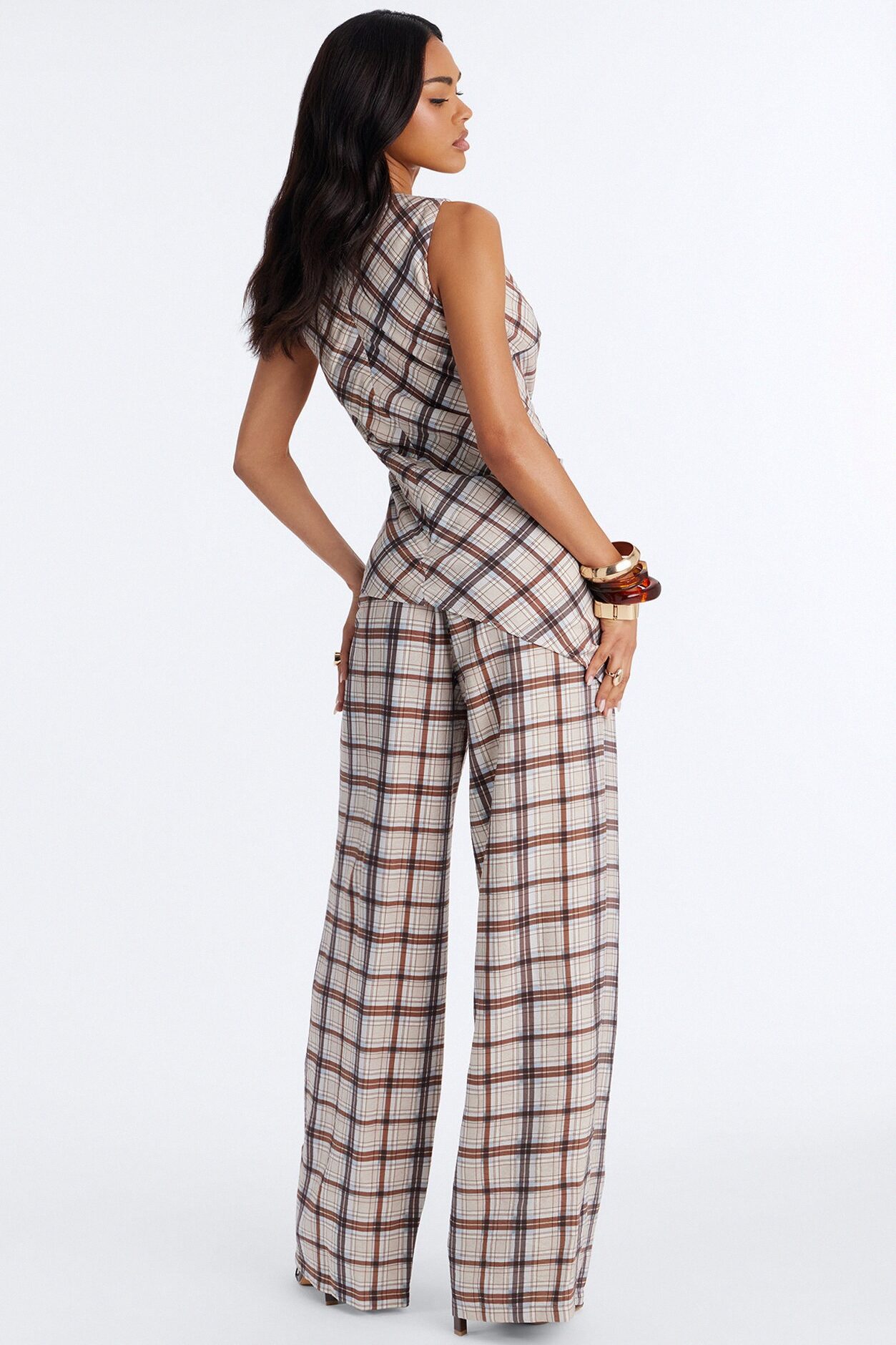 Vana Plaid Draped Jumpsuit - Blue