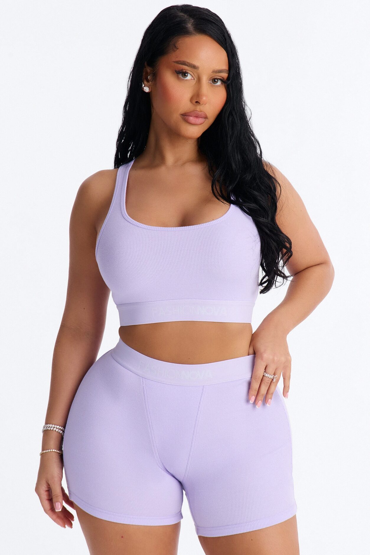 FN Mood Cotton Ribbed Racer Back Bra and Boxer Set - Lavender