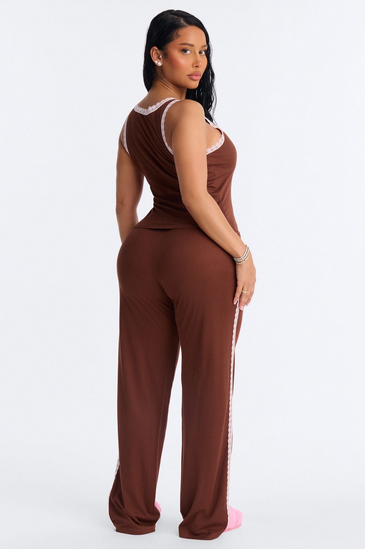 Lace Me Up PJ Pant Set - Brown/combo