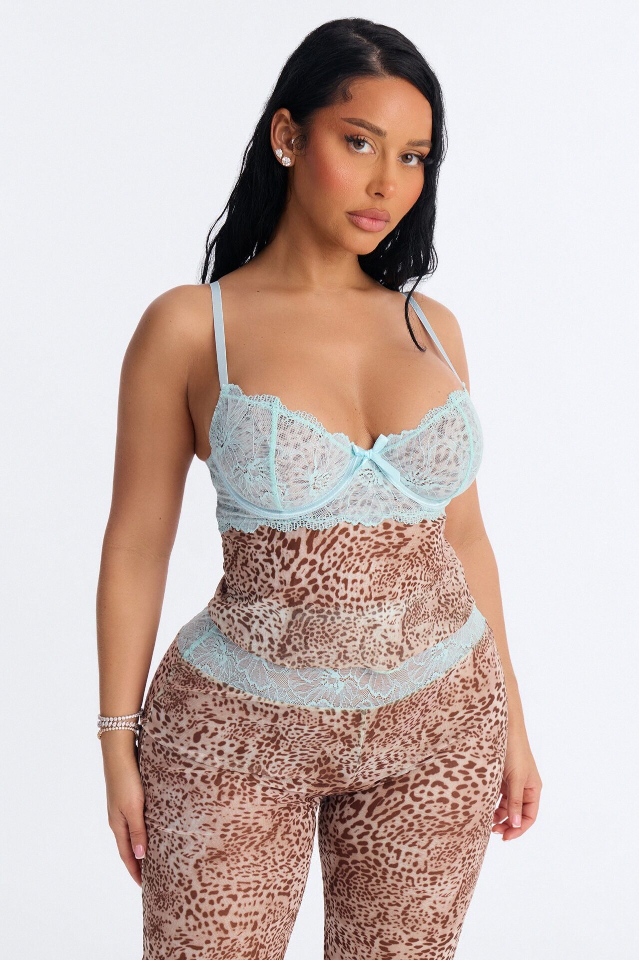 Lola 2 Piece Leopard Mesh PJ Cami Set - Blue/combo