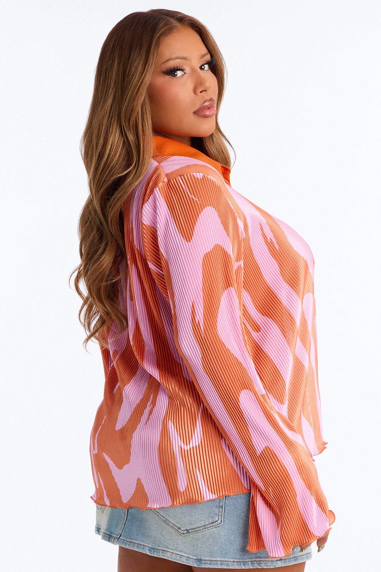 Zahara Button Up Top - Orange/combo