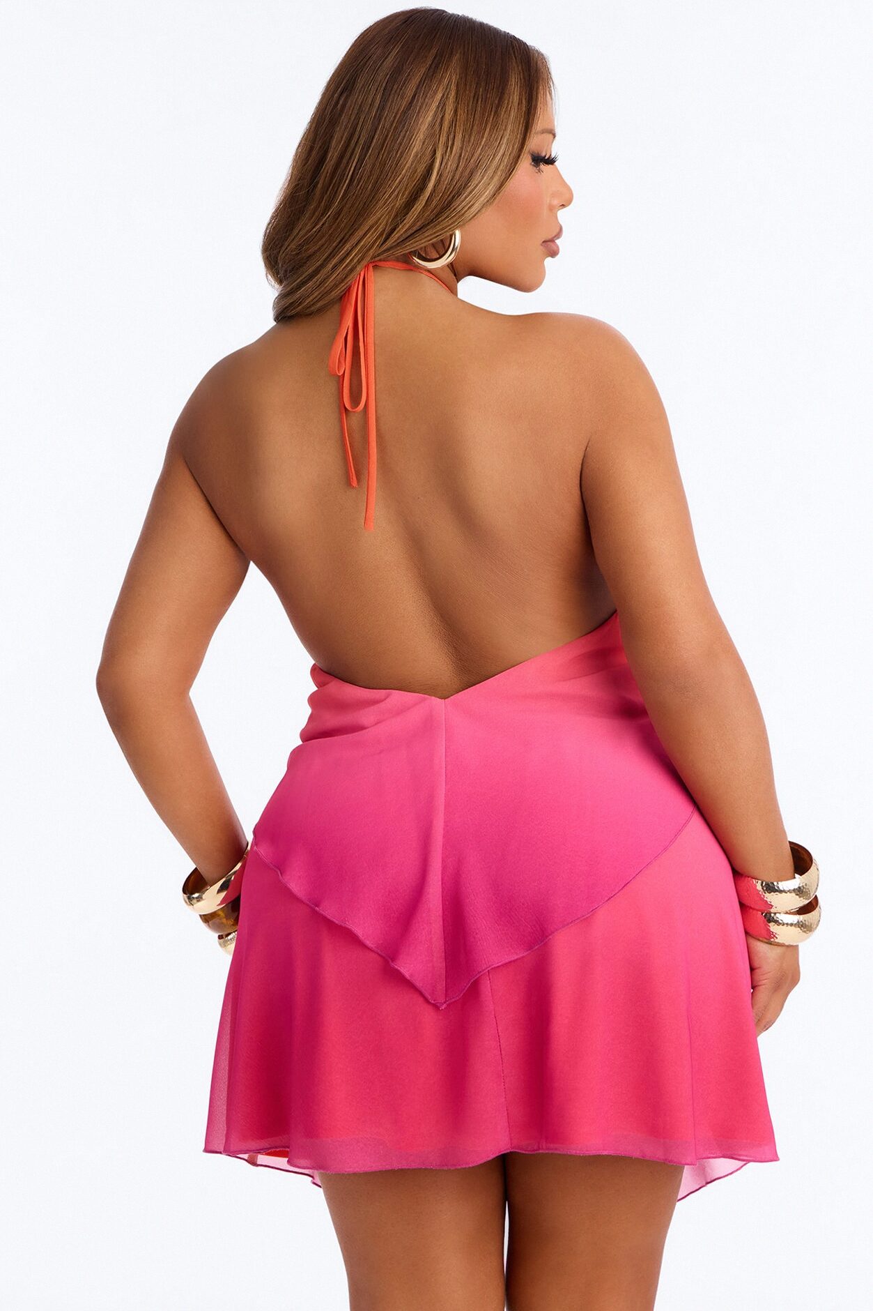 Olandria Ombre Chiffon Mini Dress - Pink/combo
