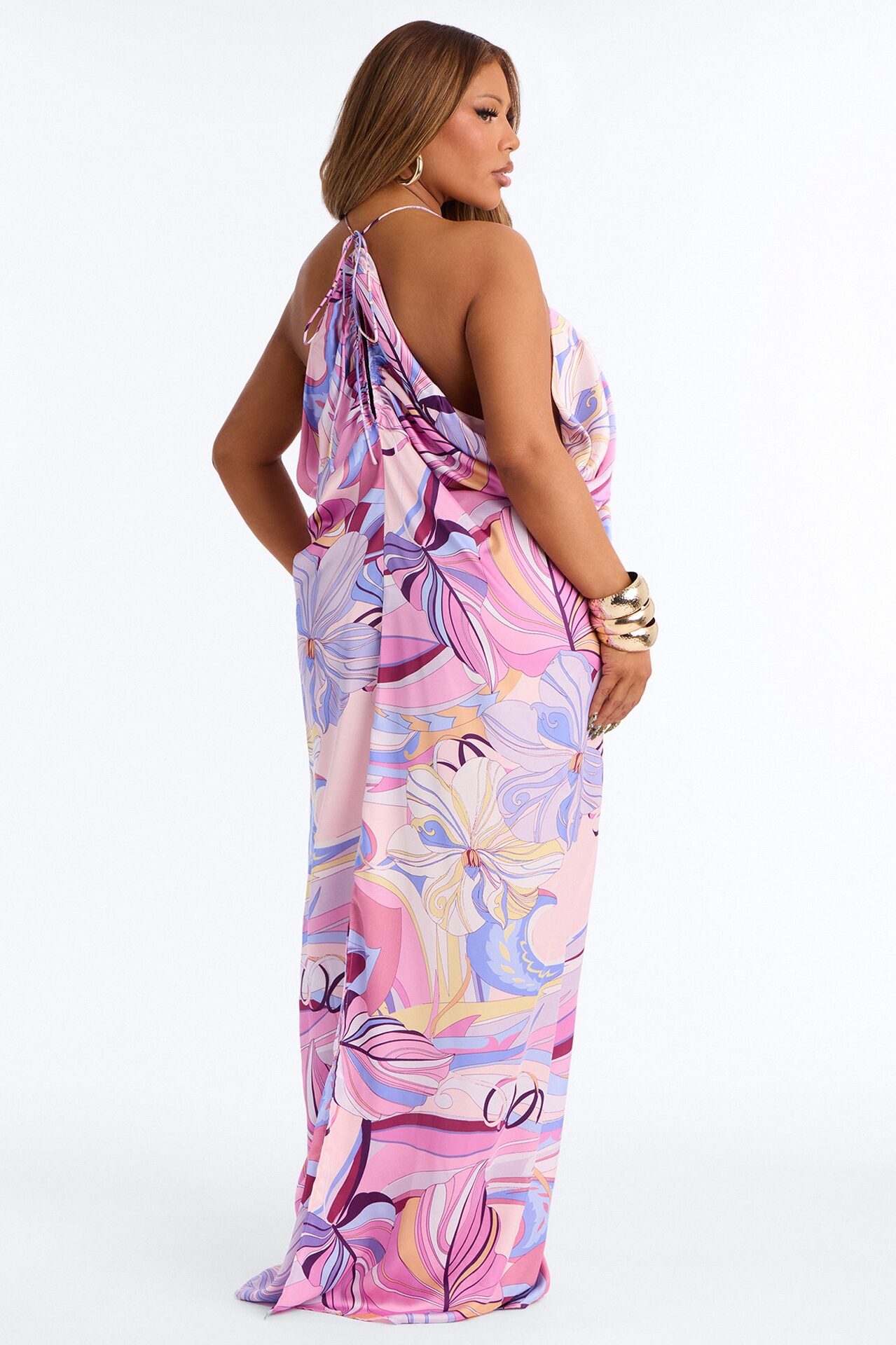 No Rush Draped Satin Maxi Dress - Purple/combo