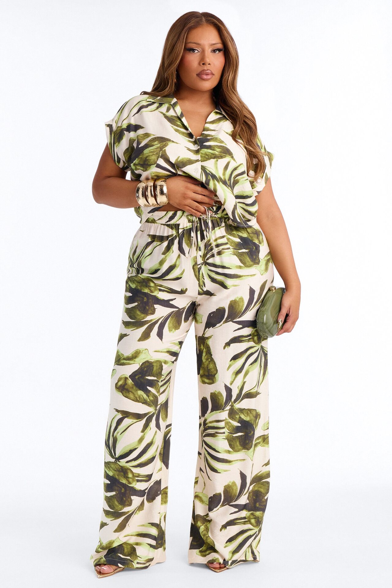 Oceanside Stunner Linen Pant Set - Green/combo