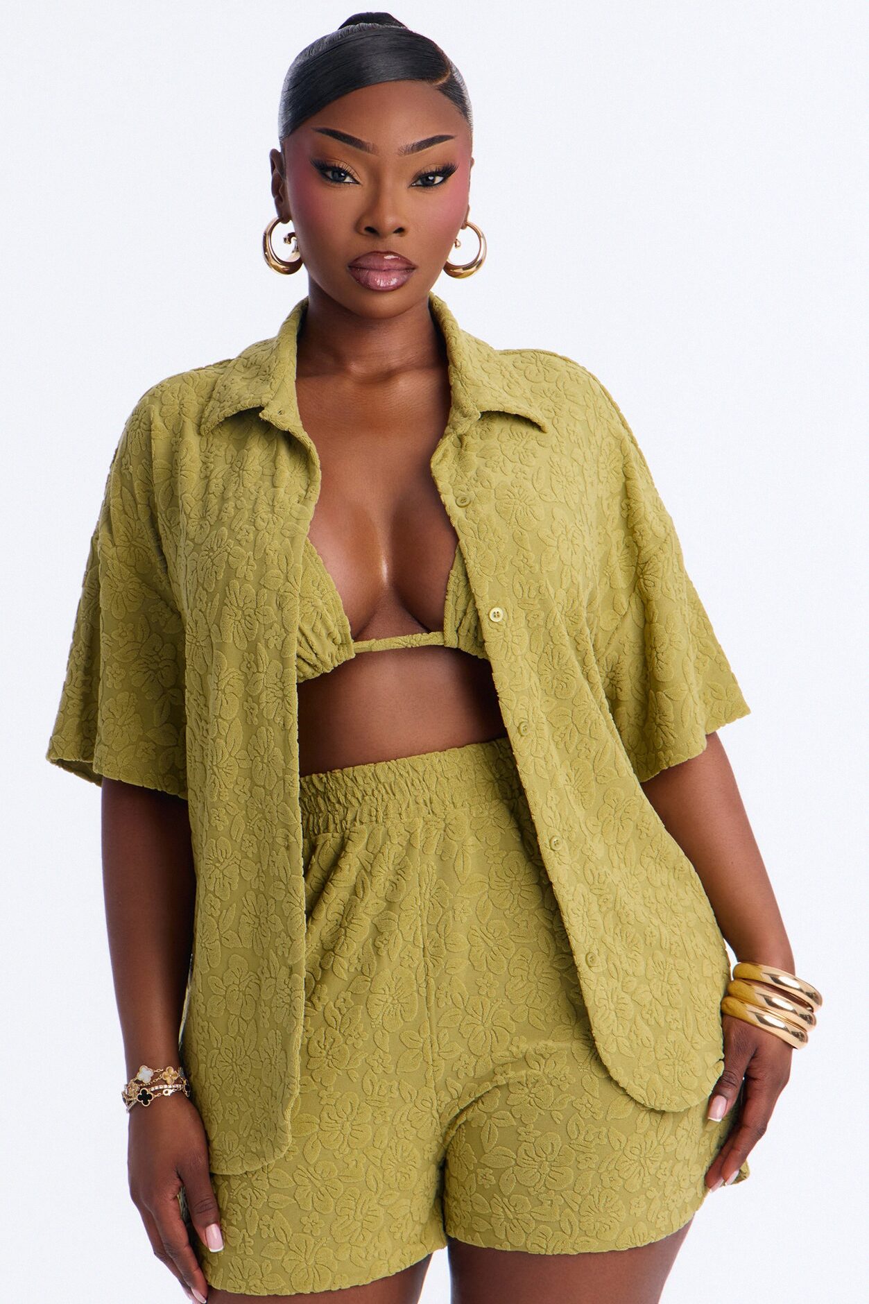 Your One And Only Bikini And Coverup Short Set - Olive