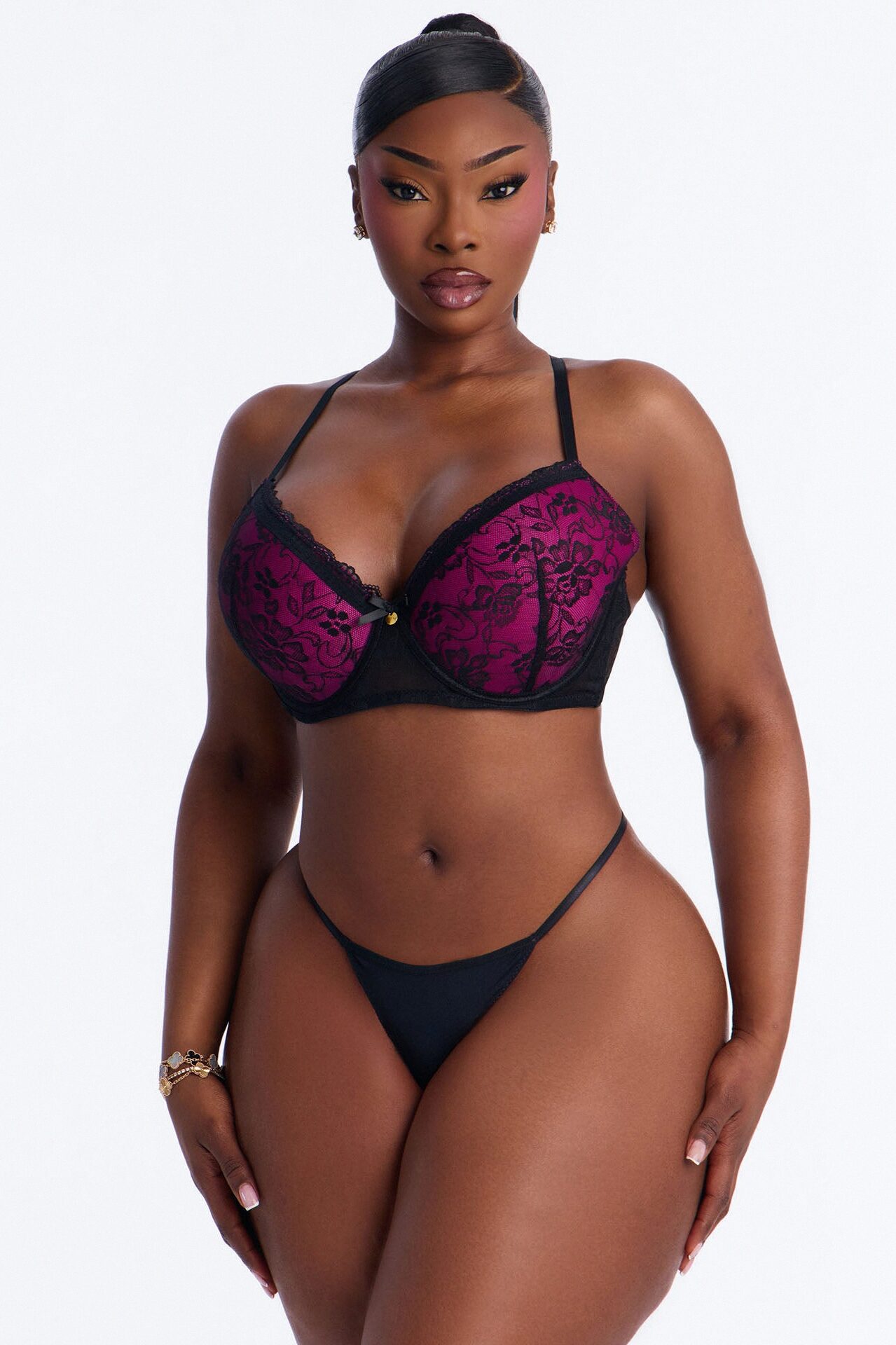 Hideaway Mega Push Up Lace Overlay Bra - Purple/combo