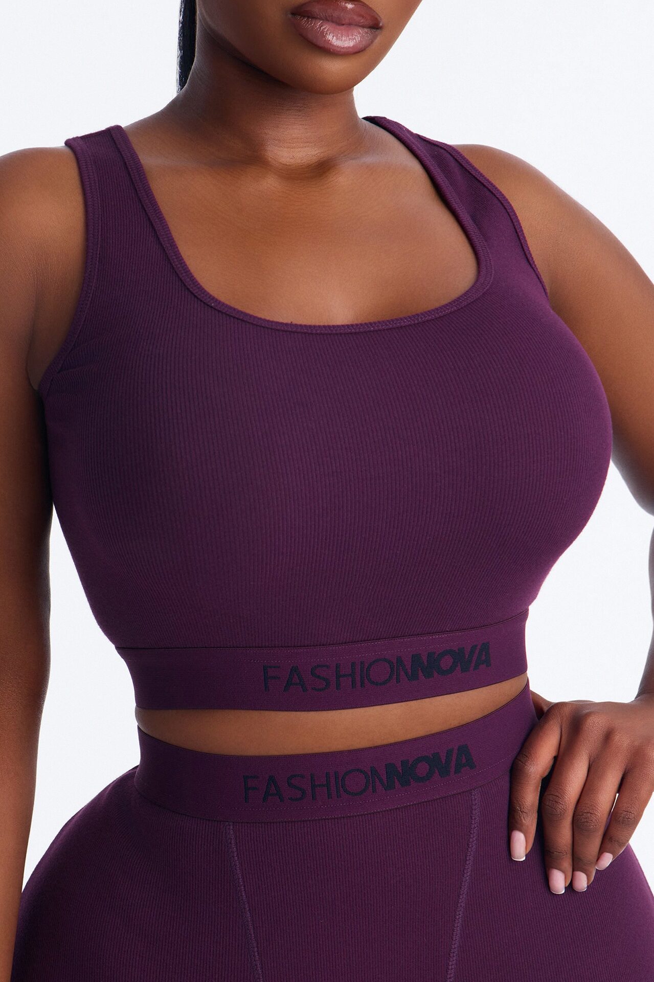FN Mood Cotton Ribbed Racer Back Bra and Boxer Set - Plum