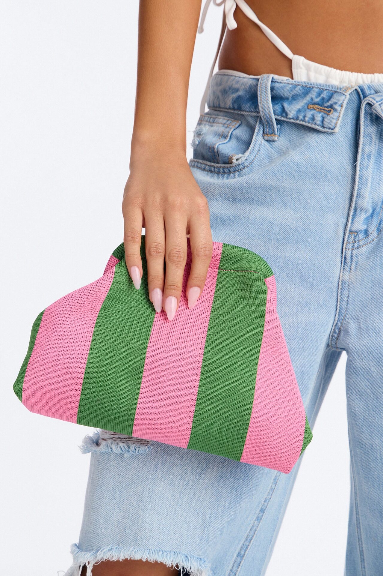 Take Me Away Stripe Clutch - Pink/combo