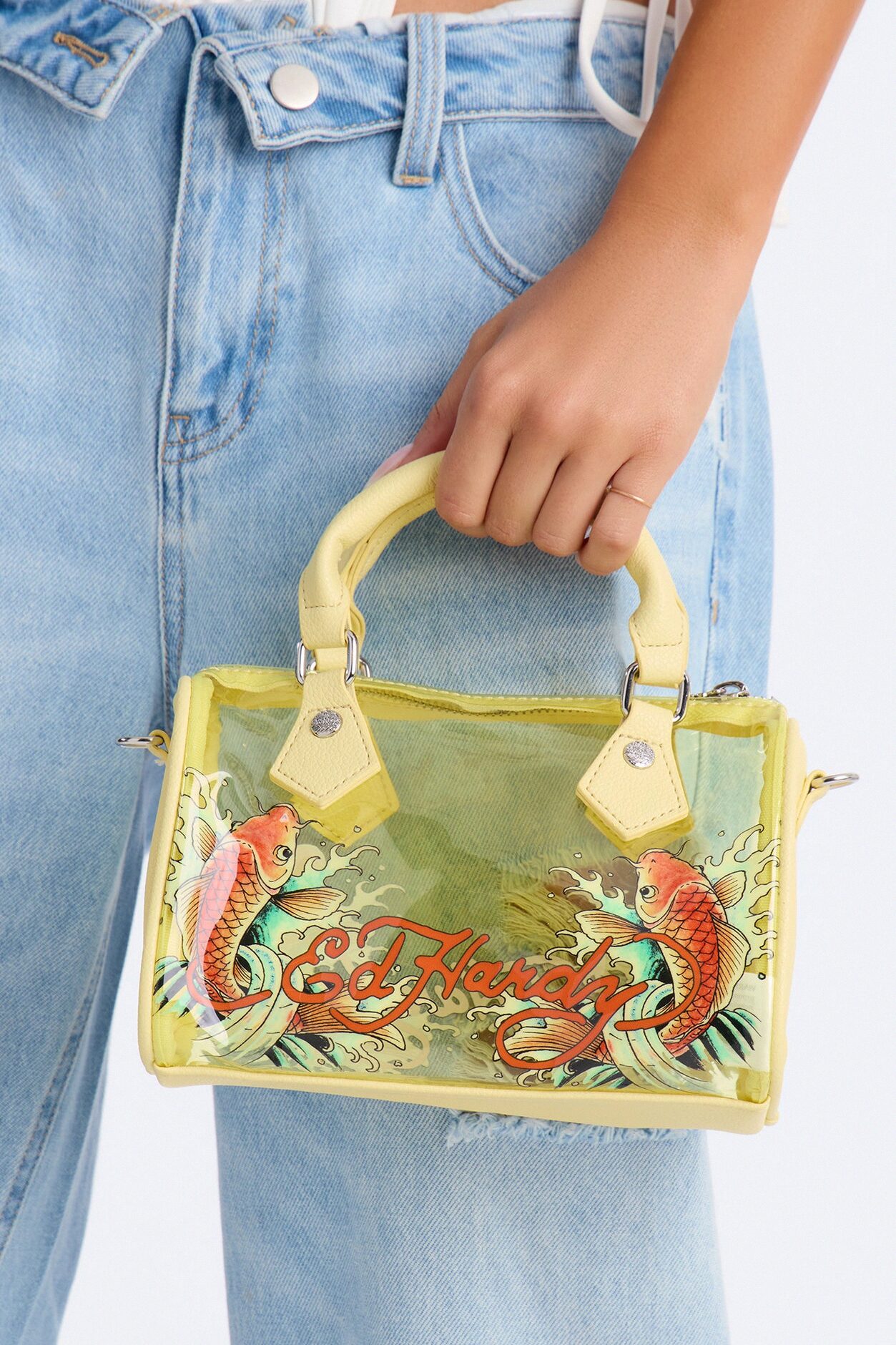Ed Hardy Koi Fish Clear Satchel Bag - Yellow/combo