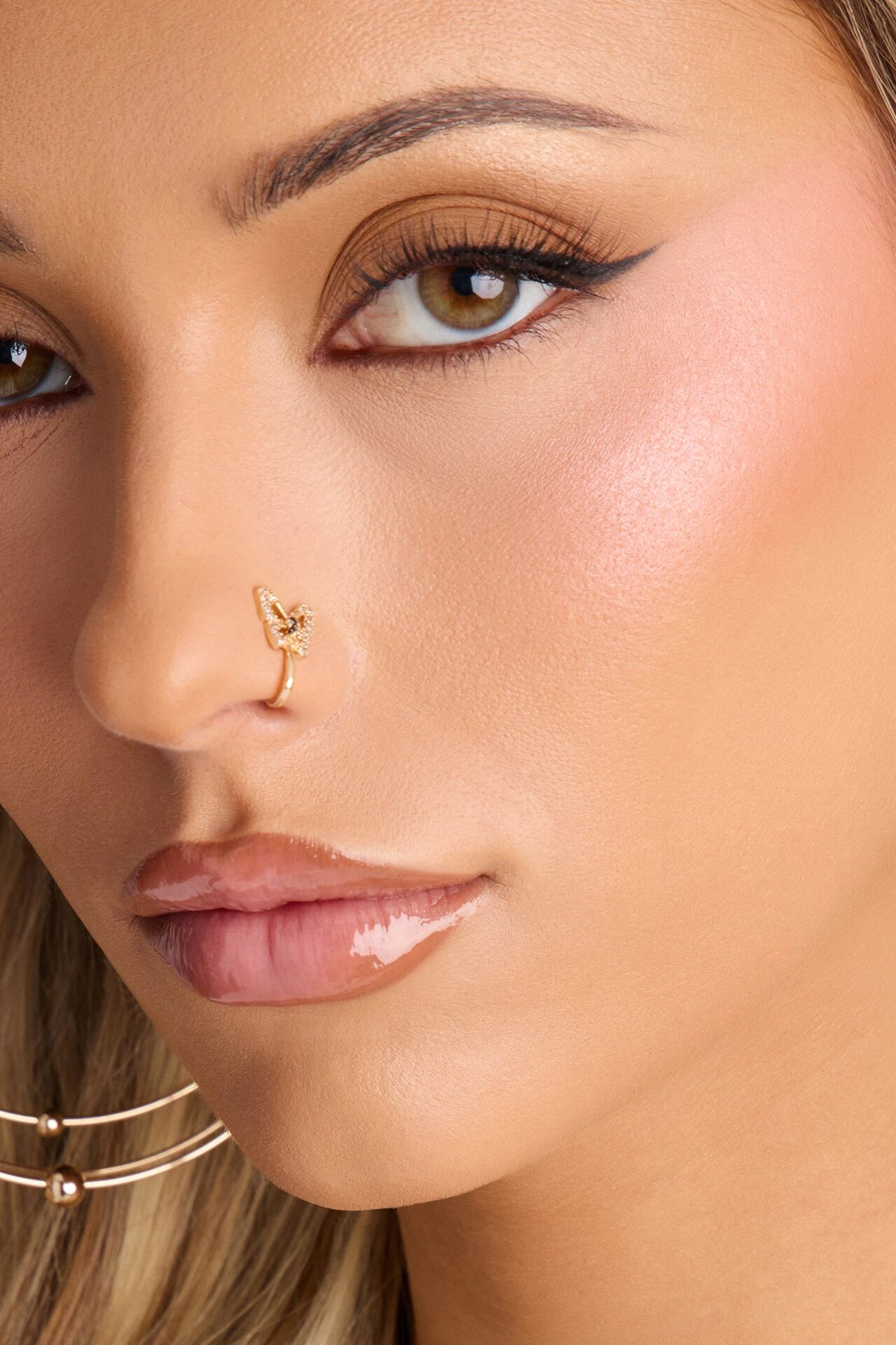 Fly Away Butterfly Faux Nose Ring - Gold
