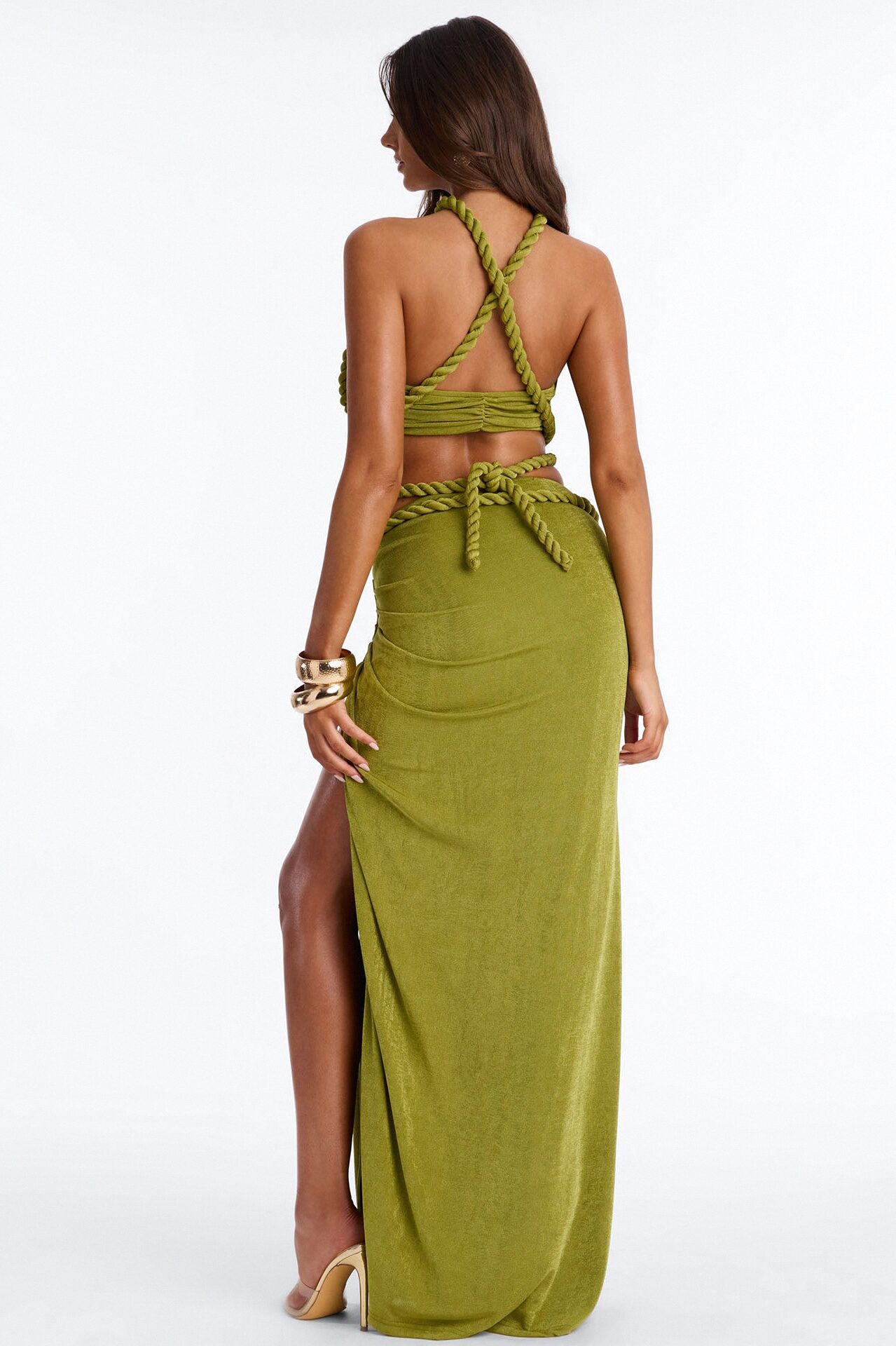 Tied To You Maxi Skirt Set - Chartreuse