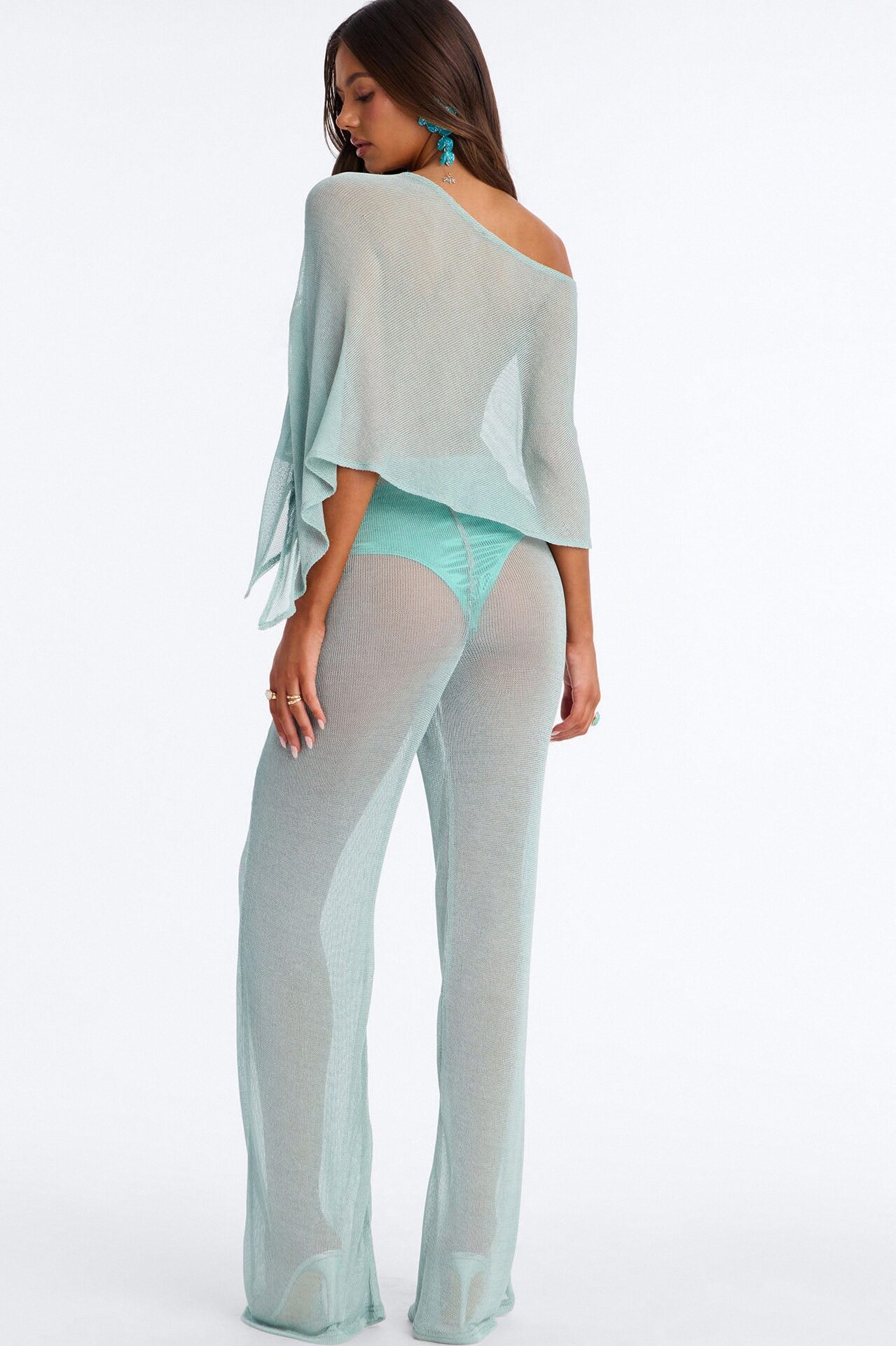 Melanie Metallic Knit 3 Piece Pant Set - Mint