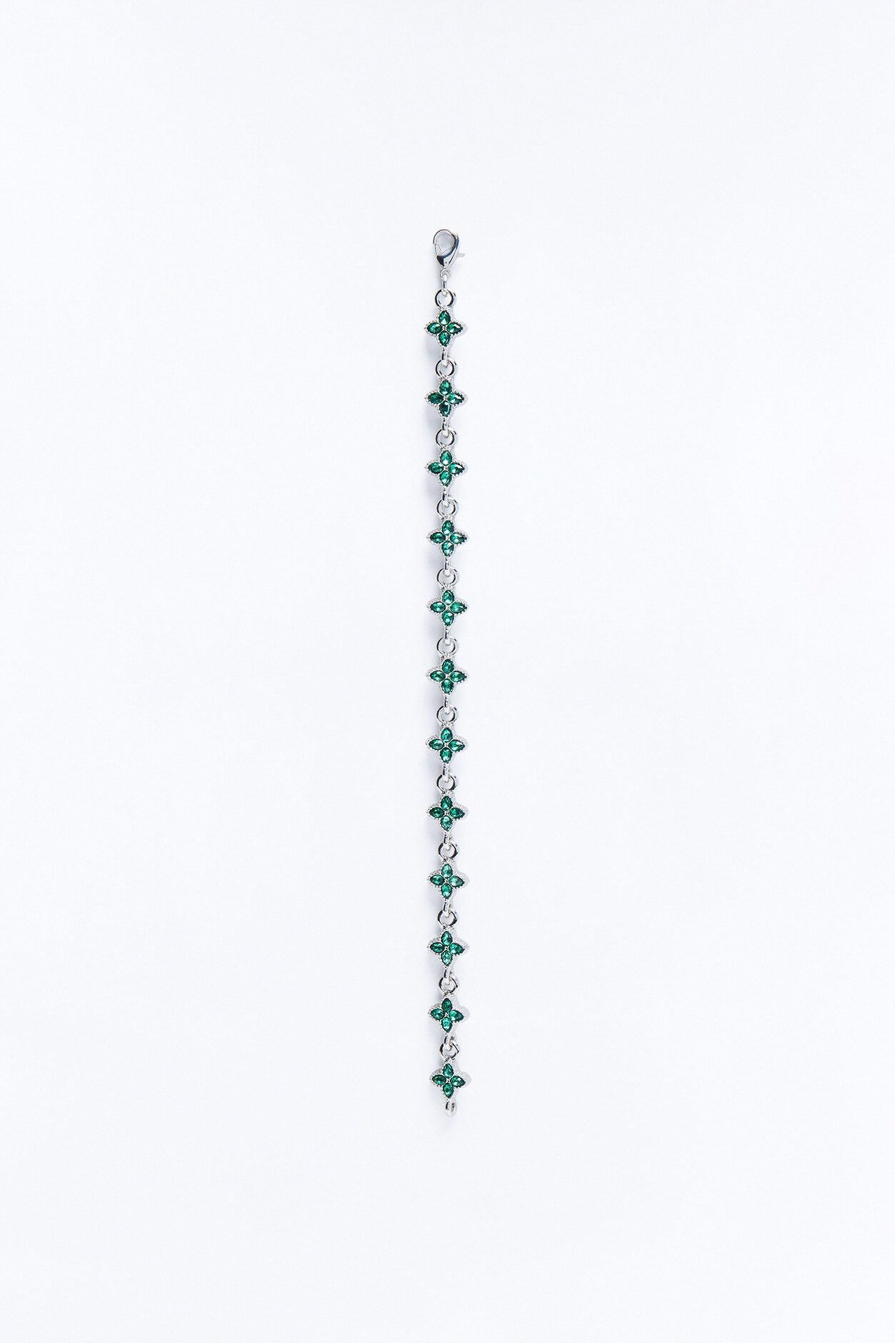 No Bad Luck Iced Clover Chain Bracelet - Silver