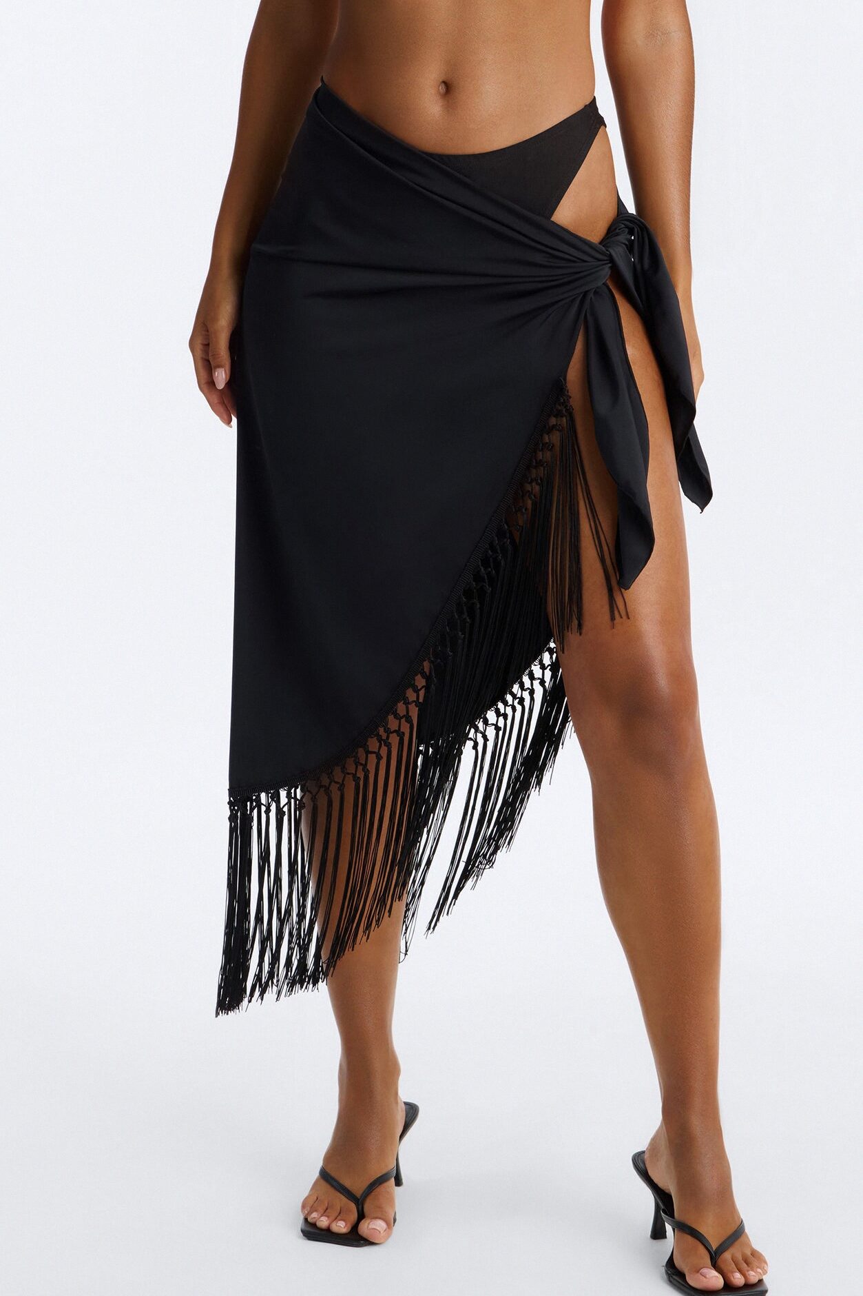 Irina Cover Up Fringe Sarong - Black