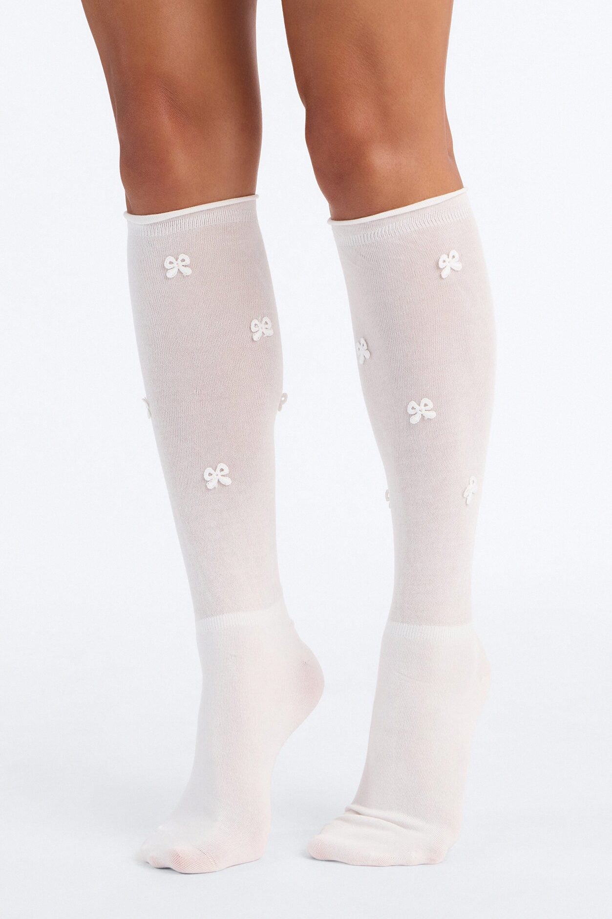 Bows On Bows Knee High Socks - White