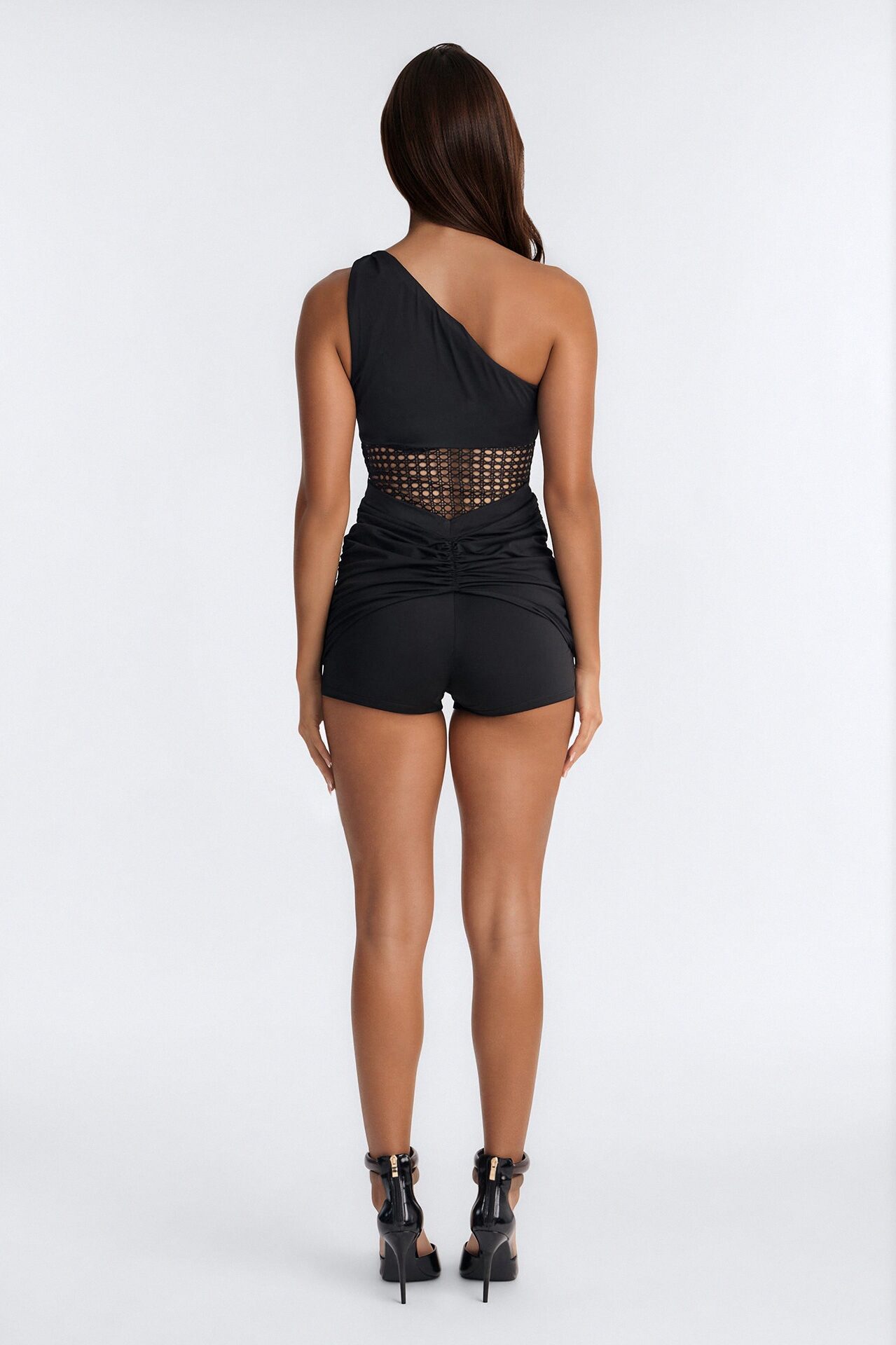 After Sunset Crochet One Shoulder Romper - Black