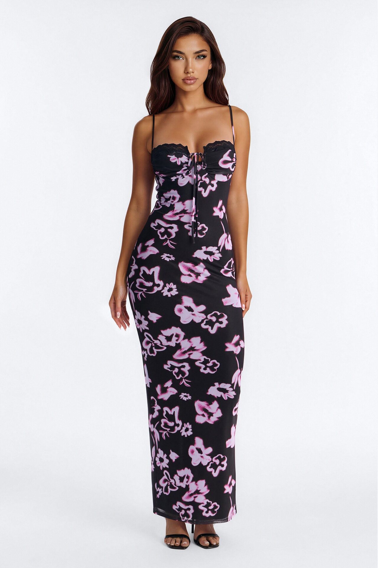 Catherine Floral Mesh Maxi Dress - Black/combo