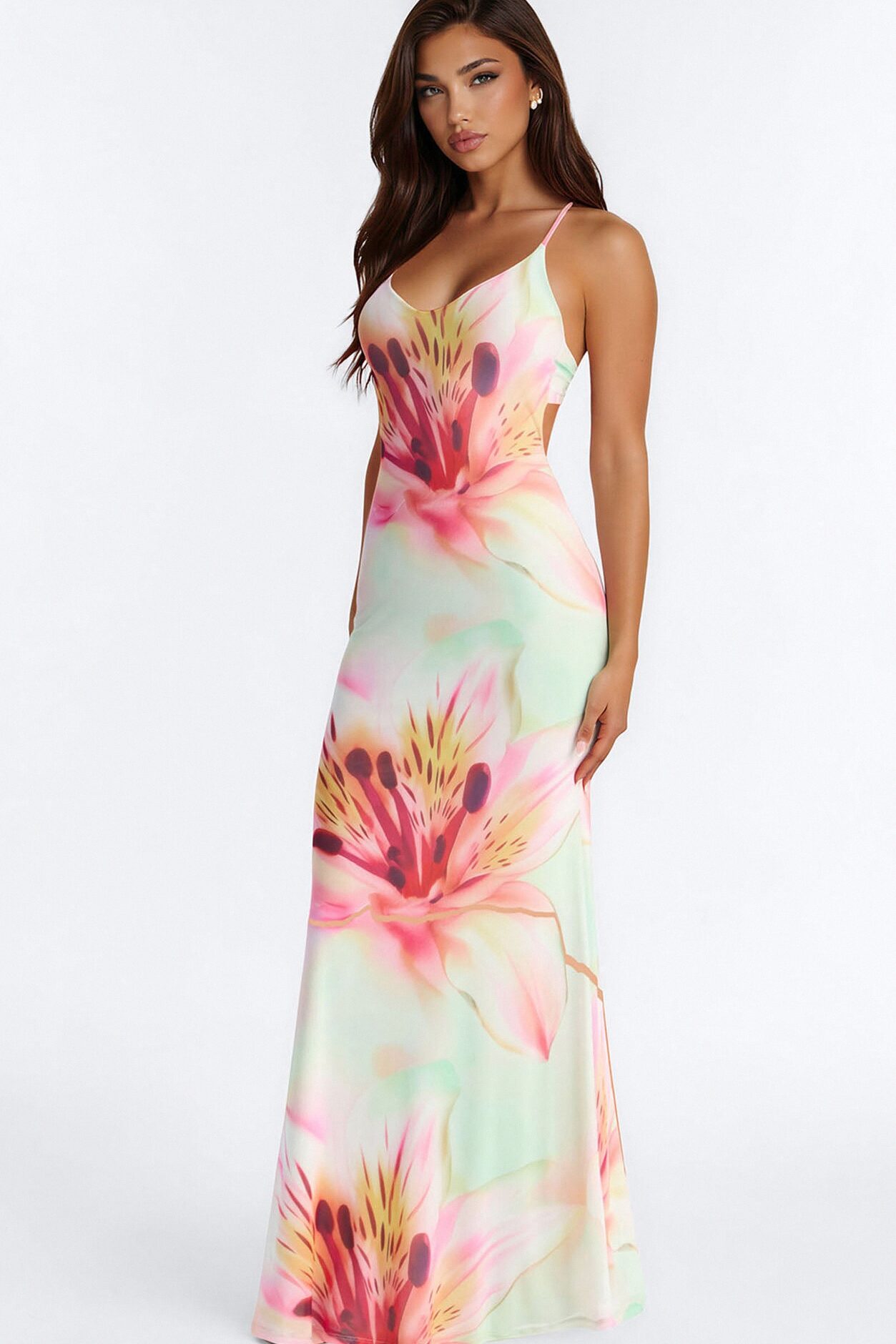 Alexandria Floral Mesh Maxi Dress - Aqua/Combo