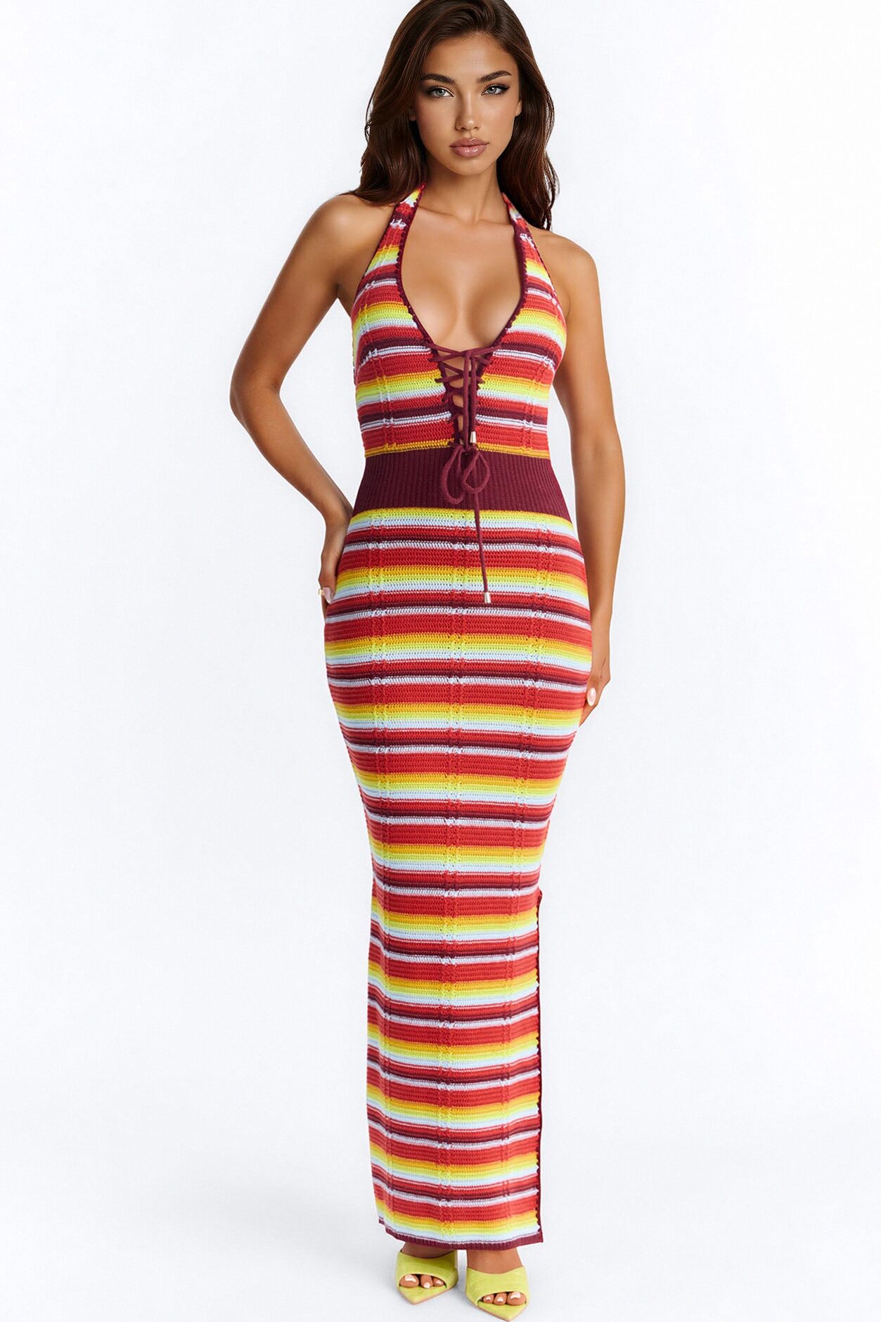 Miriam Striped Crochet Maxi Dress - Red/combo