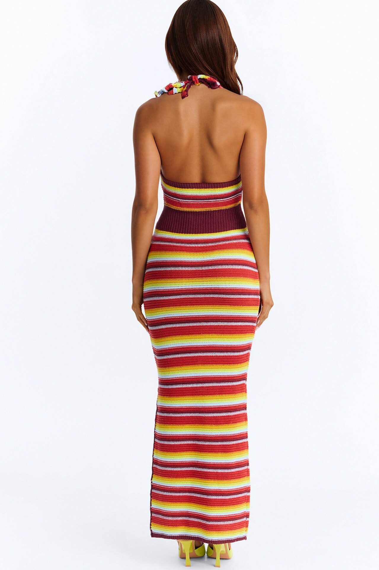 Miriam Striped Crochet Maxi Dress - Red/combo