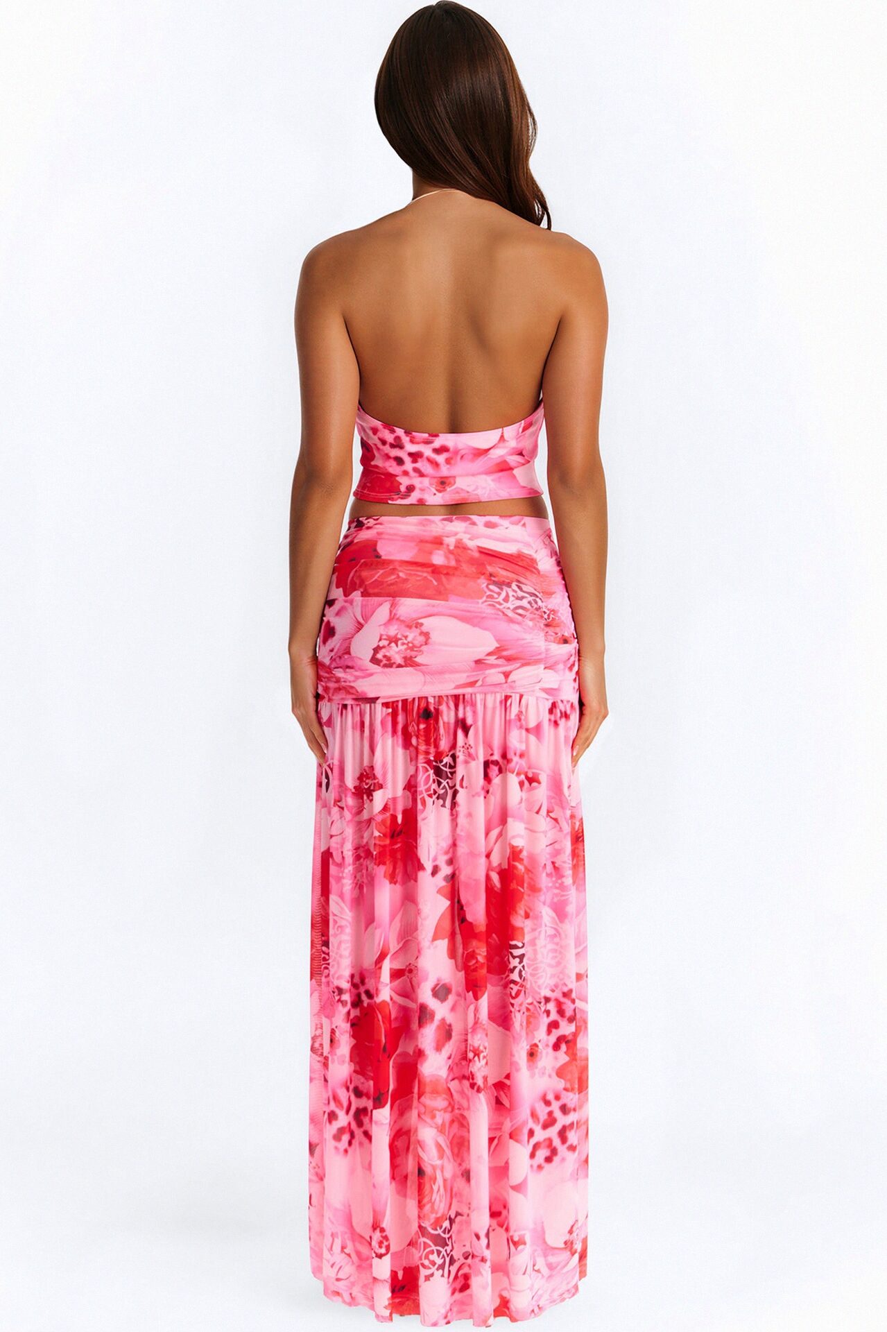 Veronica Hardware Halter Maxi Skirt Set - Pink/combo