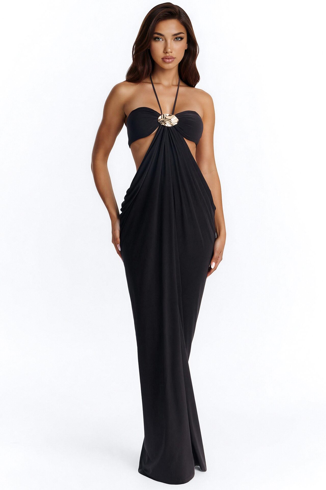 Talia Draped Maxi Dress - Black