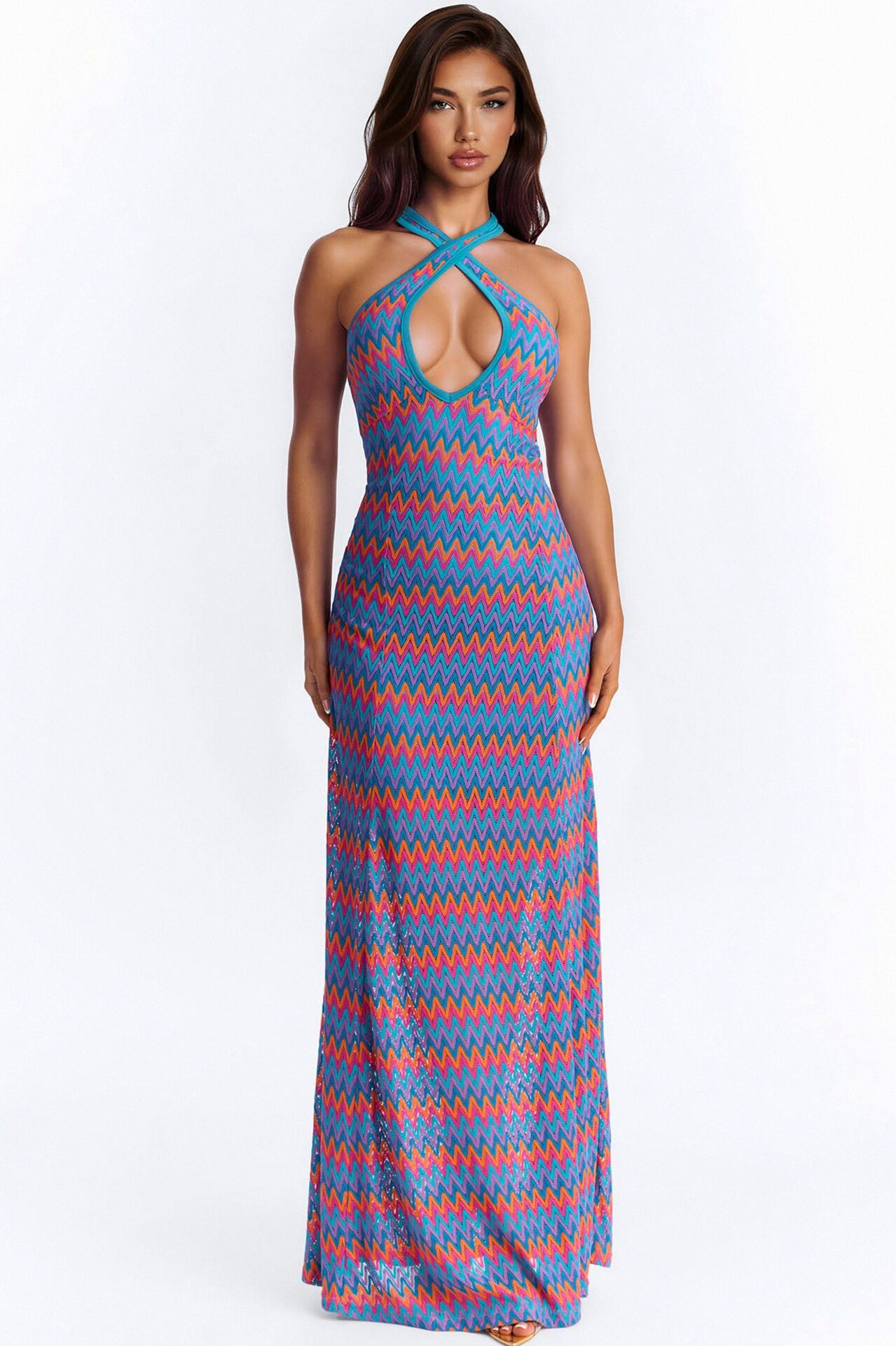 Cabella Chevron Crochet Maxi Dress - Teal/combo