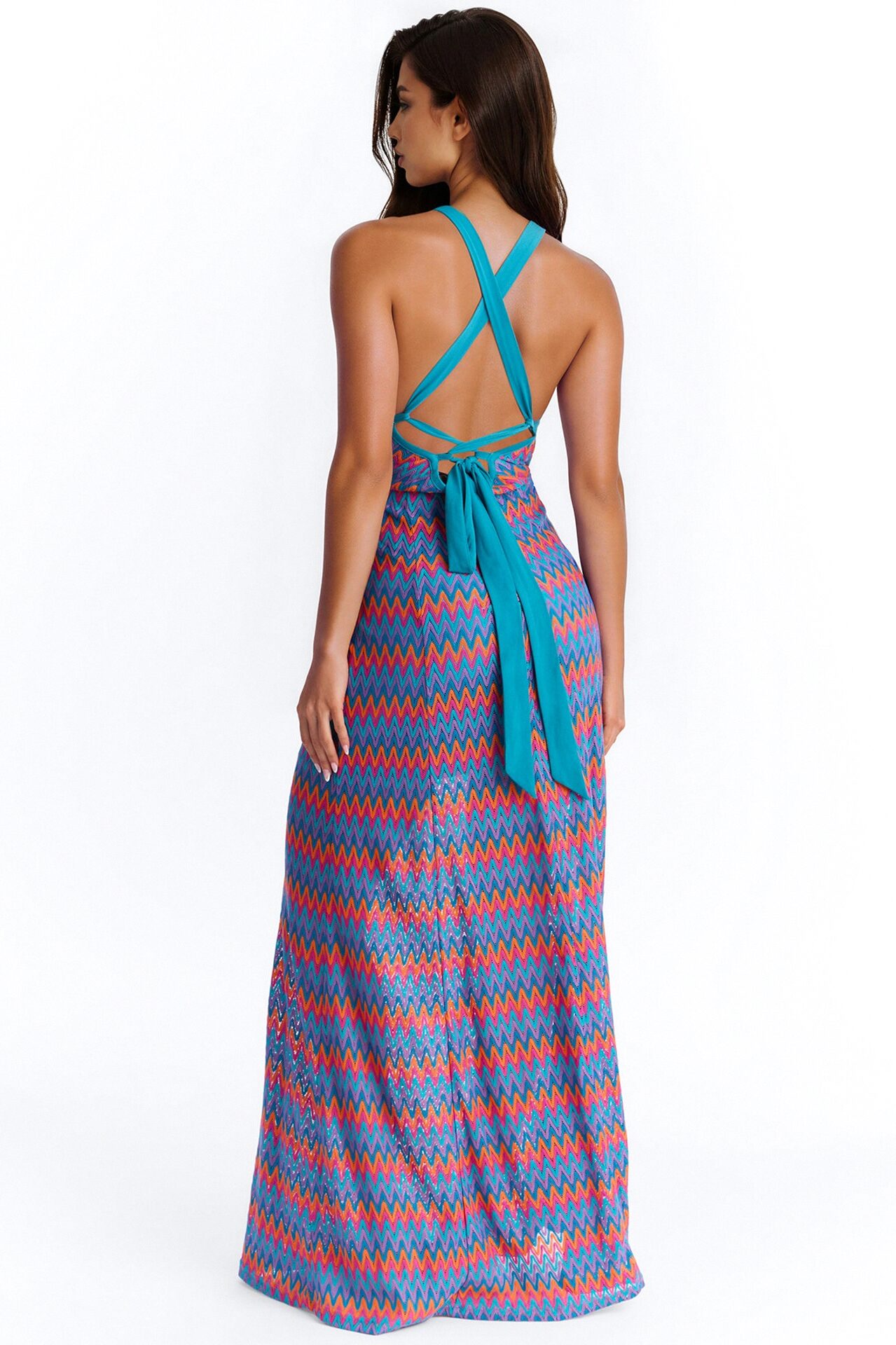 Cabella Chevron Crochet Maxi Dress - Teal/combo