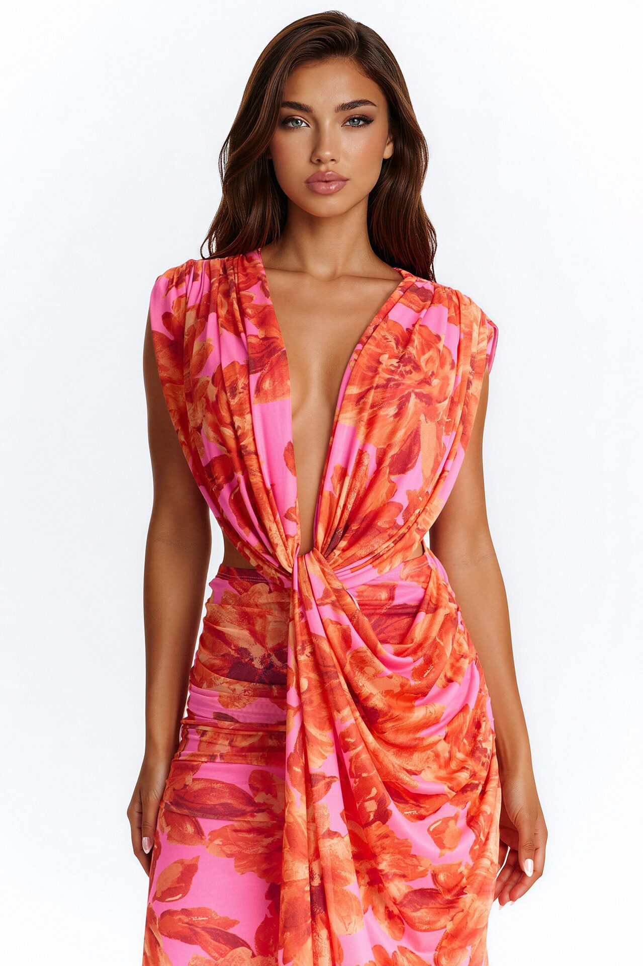 Veda Floral Mesh Maxi Dress - Pink/combo