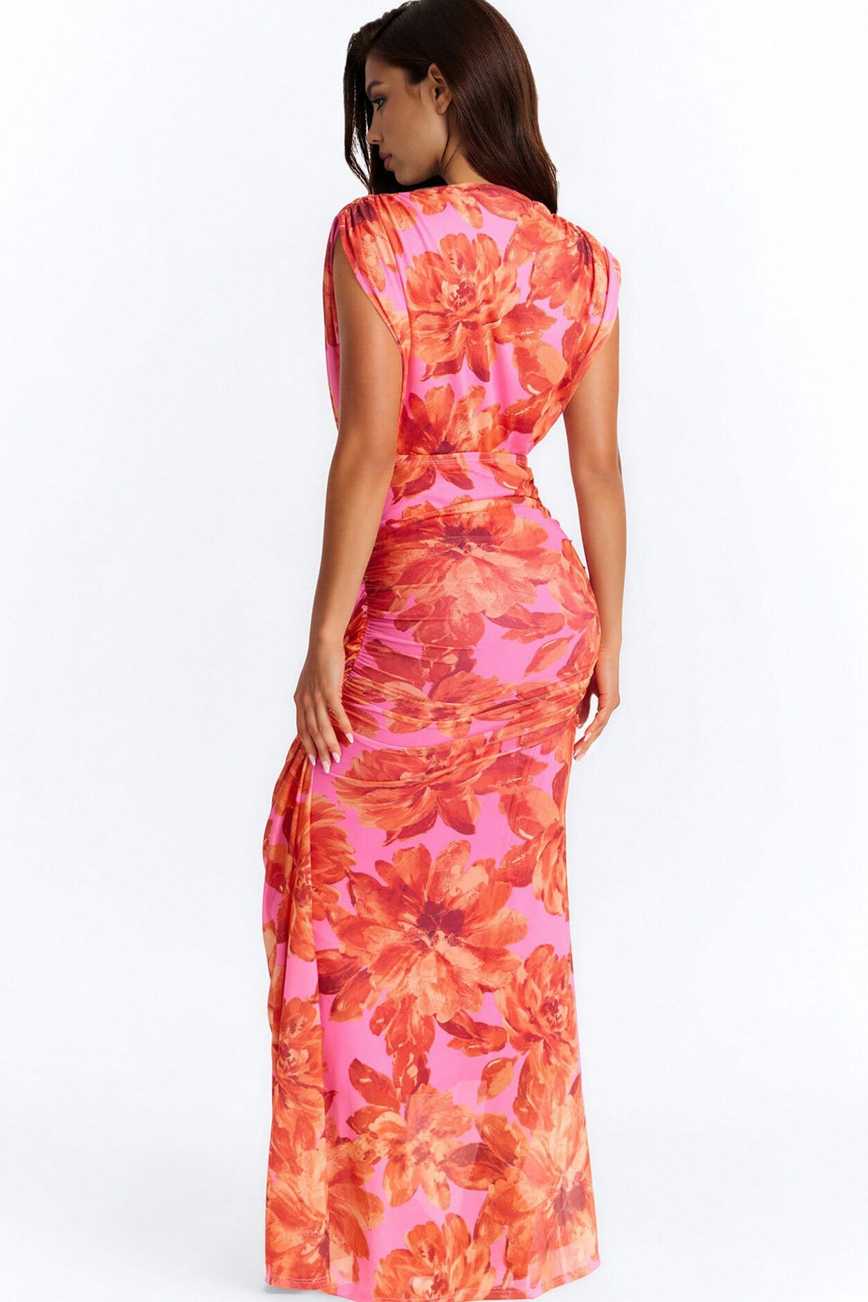 Veda Floral Mesh Maxi Dress - Pink/combo