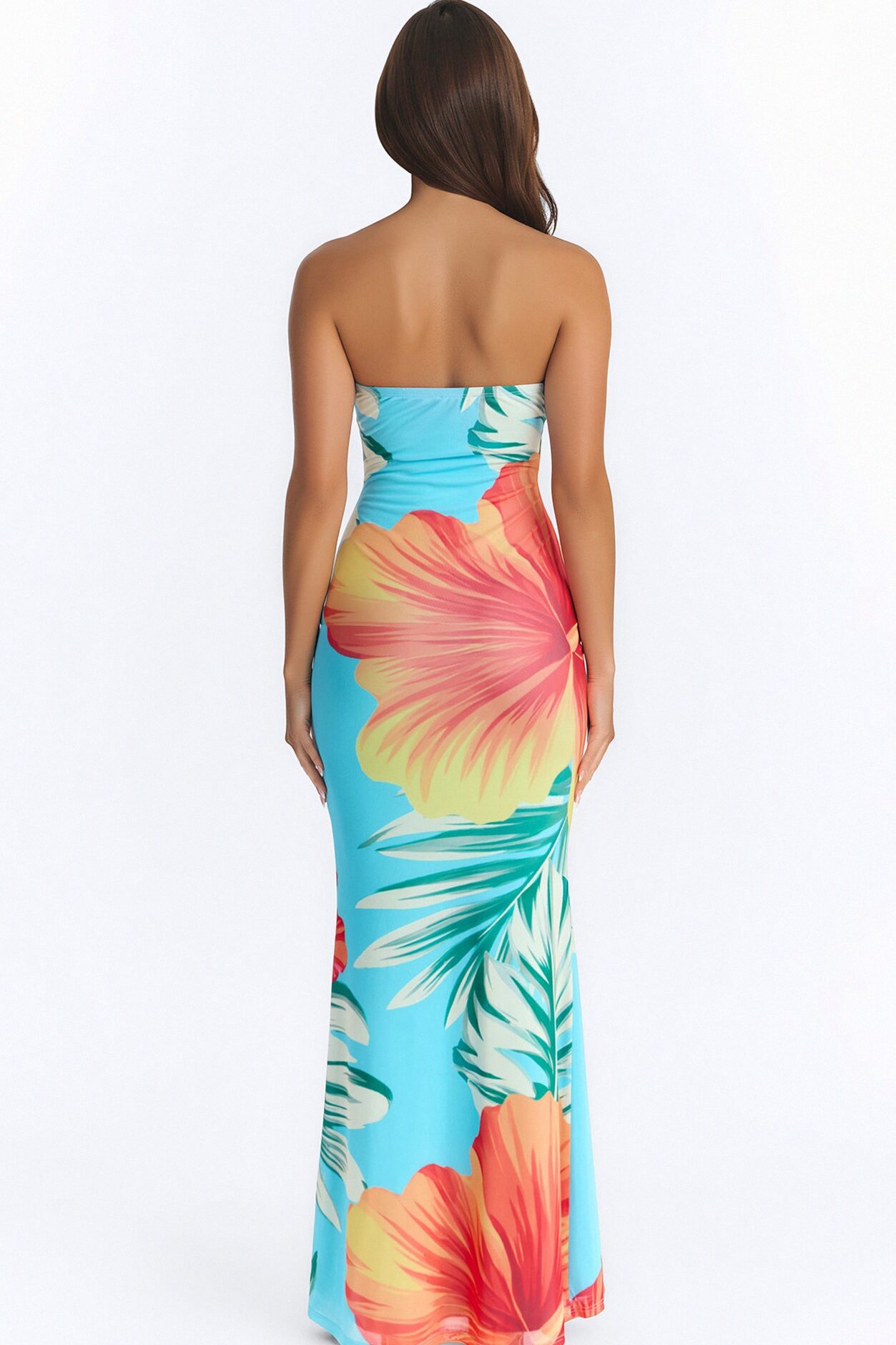 Susie Strapless Mesh Maxi Dress - Blue/combo