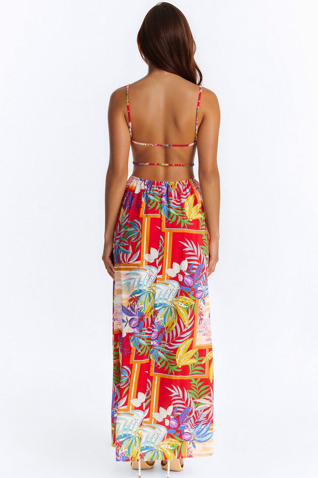Kauai Backless Maxi Dress - Red/combo
