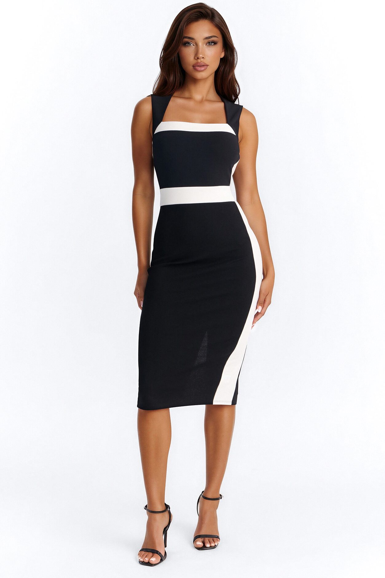 Margot Contrast Bow Midi Dress - Black/White