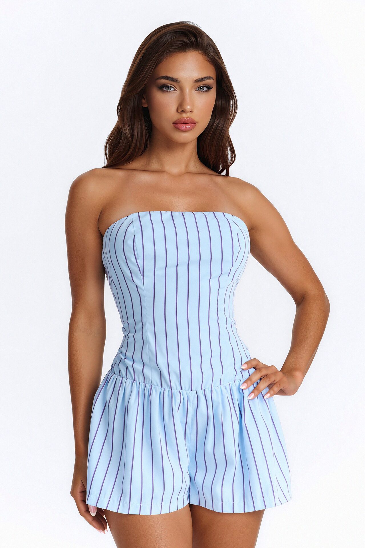 Jessa Poplin Flowy Romper - Blue