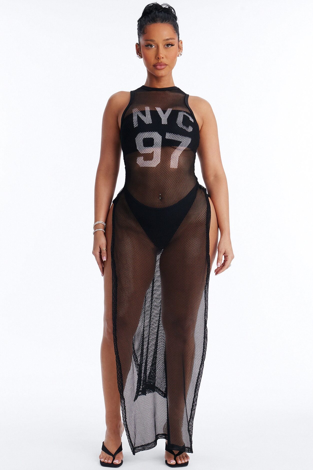 Poolside Chilling Fishnet Cover Up Dress - Black