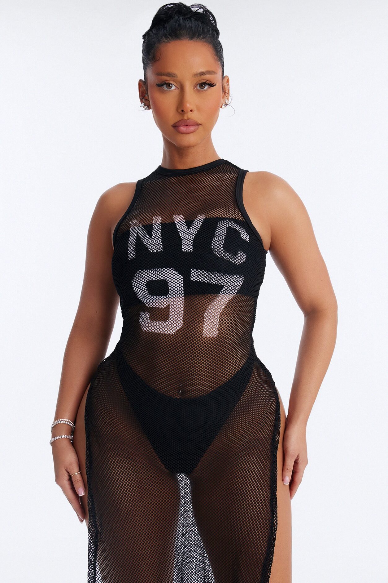Poolside Chilling Fishnet Cover Up Dress - Black